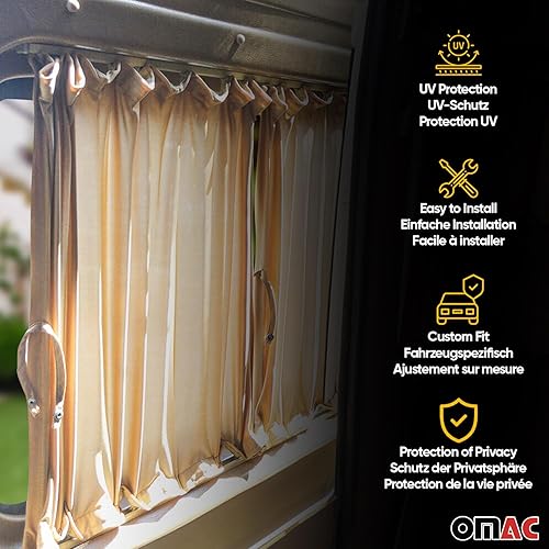 Miniatura 3 de OMAC Cortina de ventana lateral Parasol con bloqueo UV para Mercedes Metris 2016-2024 Beige 10x