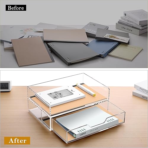 Miniatura 7 de SANRUI Organizador de escritorio con cajones deslizantes, organizadores de escritorio y accesorios para organización y almacenamiento de oficina,