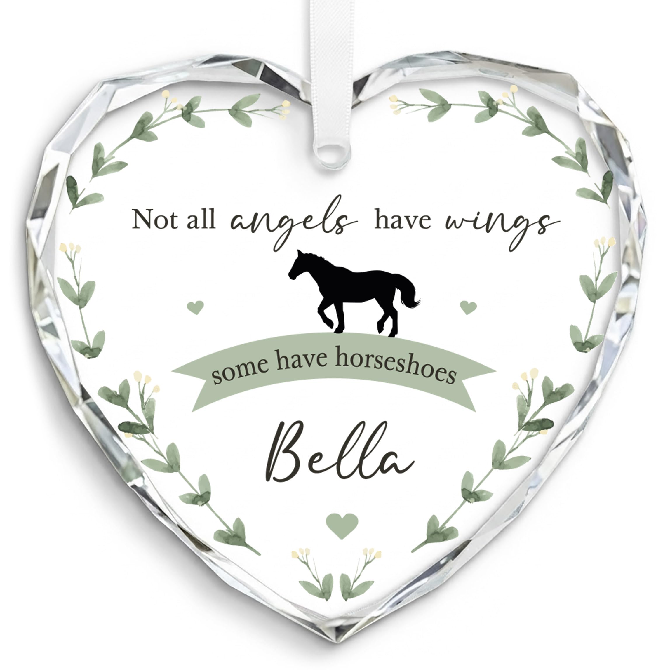 Beecreative Personalised Horse Memorial Gifts - Horse Memorial Crystal Glass Decoration - Pet Horse Remembrance Gift - Horse Memorial Gifts For Owner - With Grey Bag