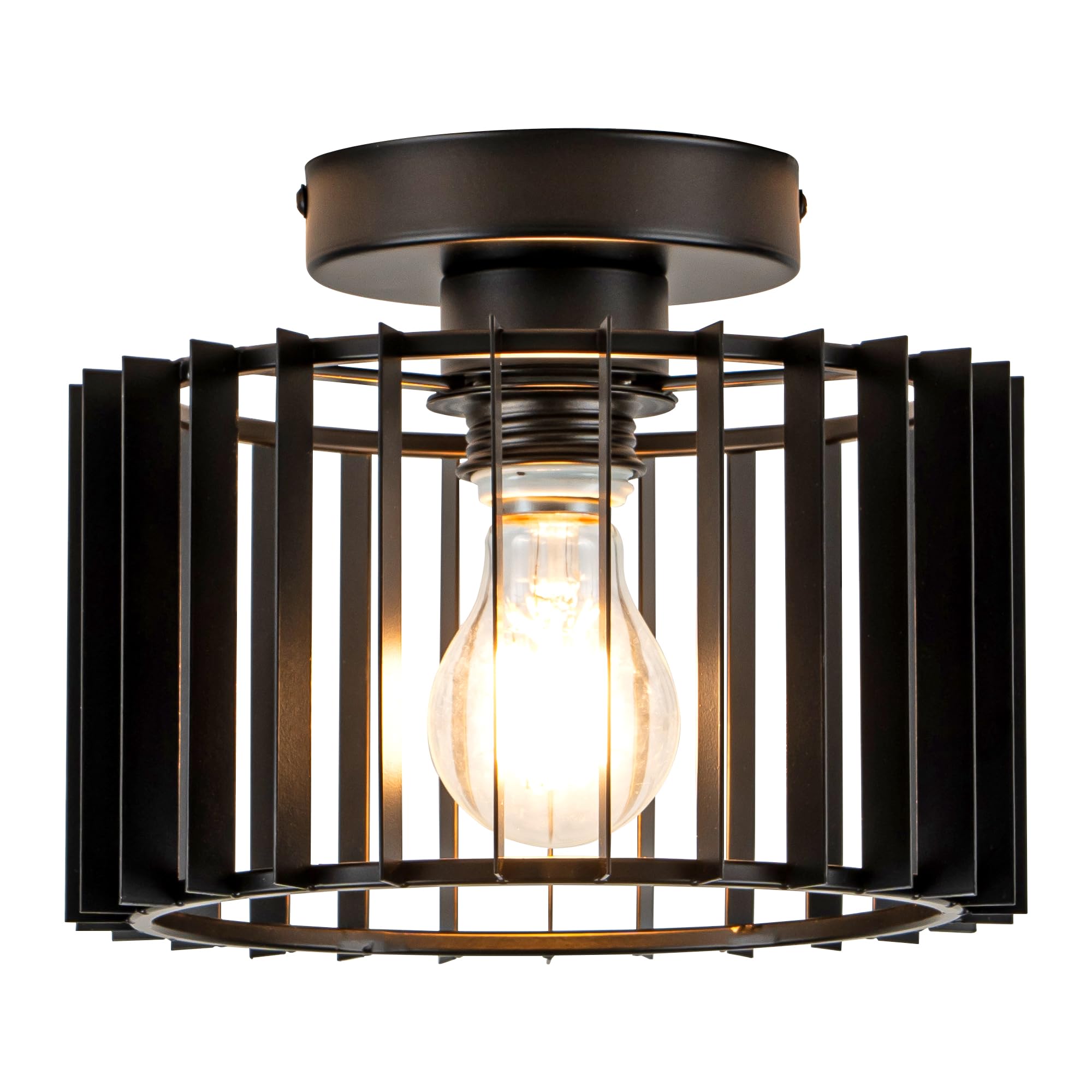 Ceiling Light Fixture Industrial Black Iron Cage Flush Mount, 9 - inch Diameter, Hallway Light Fixtures Modern Ceiling Lights for hallways Eentryway Bathroom Bedroom Kitchen