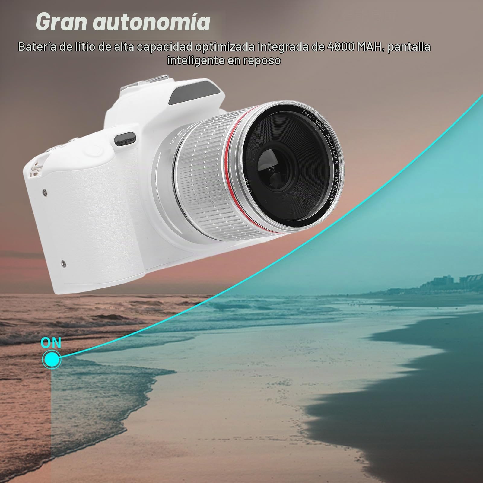 Cámara Compacta para Viajes, Cámara Digital 4K para Fotografía y Vídeo, Cámara Vlogging de 64 MP, Enfoque Automático Antivibración, Lente Gran Angular de 3 Pulgadas y 120°,