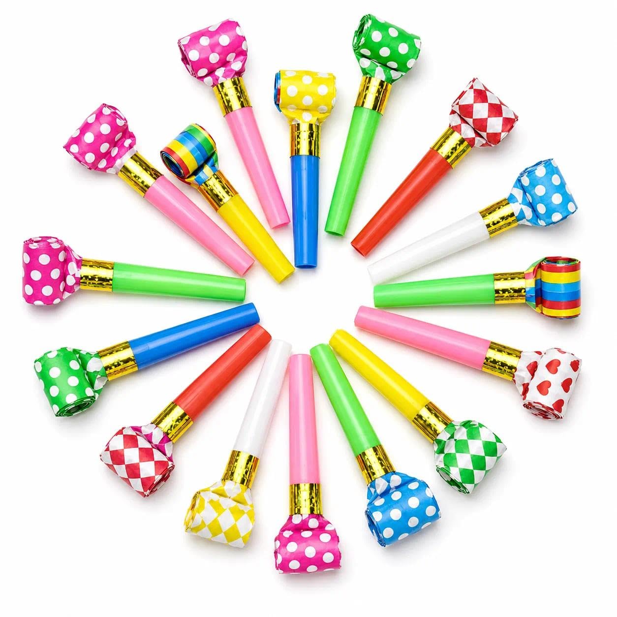 50PCS Party Blowers for Kids, Colourful Party Poppers Party Bag Fillers for Kids Party Noise Generator for Birthday, Anniversary, Graduation, Wedding, Christmas