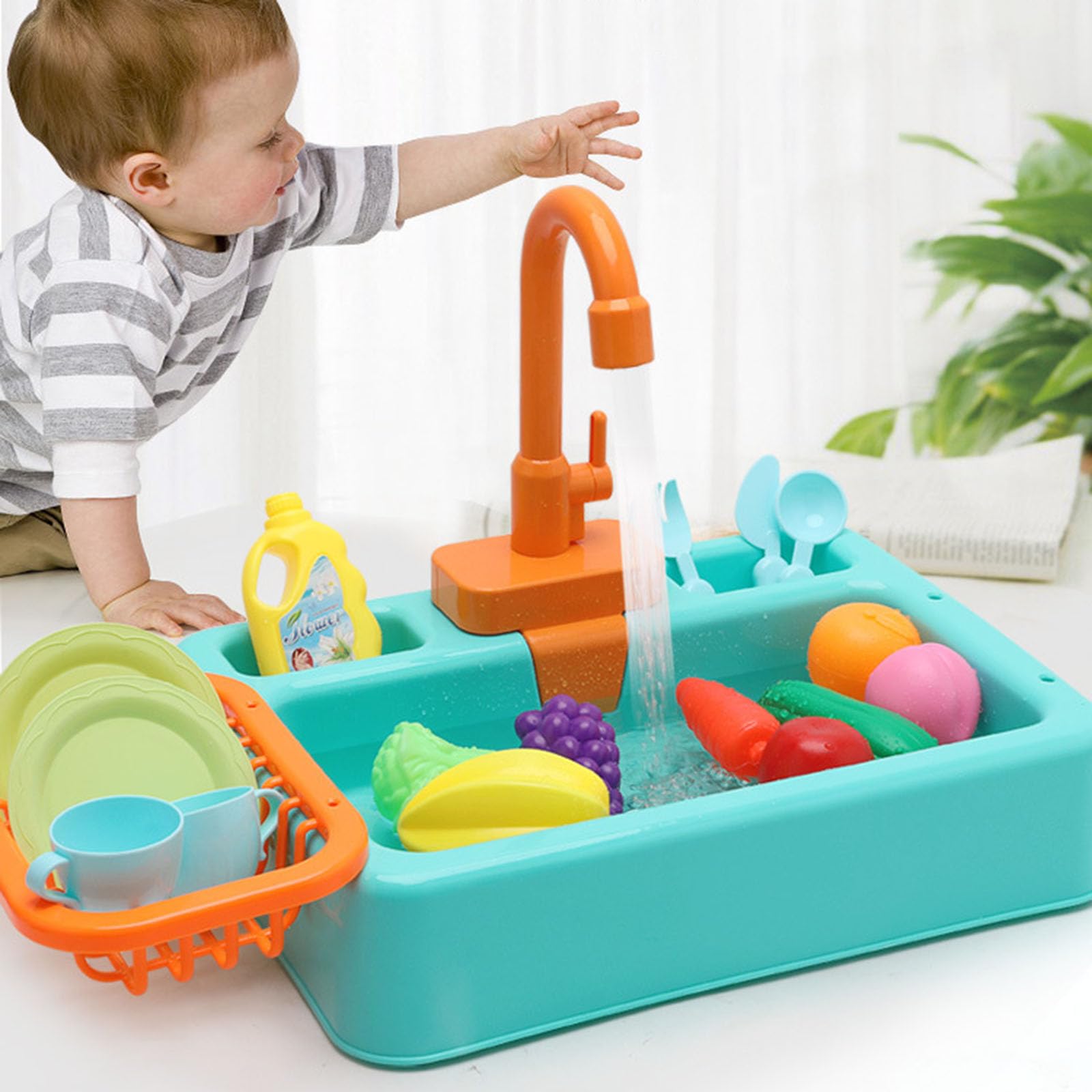 Lavandino da Cucina Giocattolo per Lavare i Piatti con Acqua Corrente - Casa Giocattolo per Ruoli - Gioco di Lavaggio Piatti