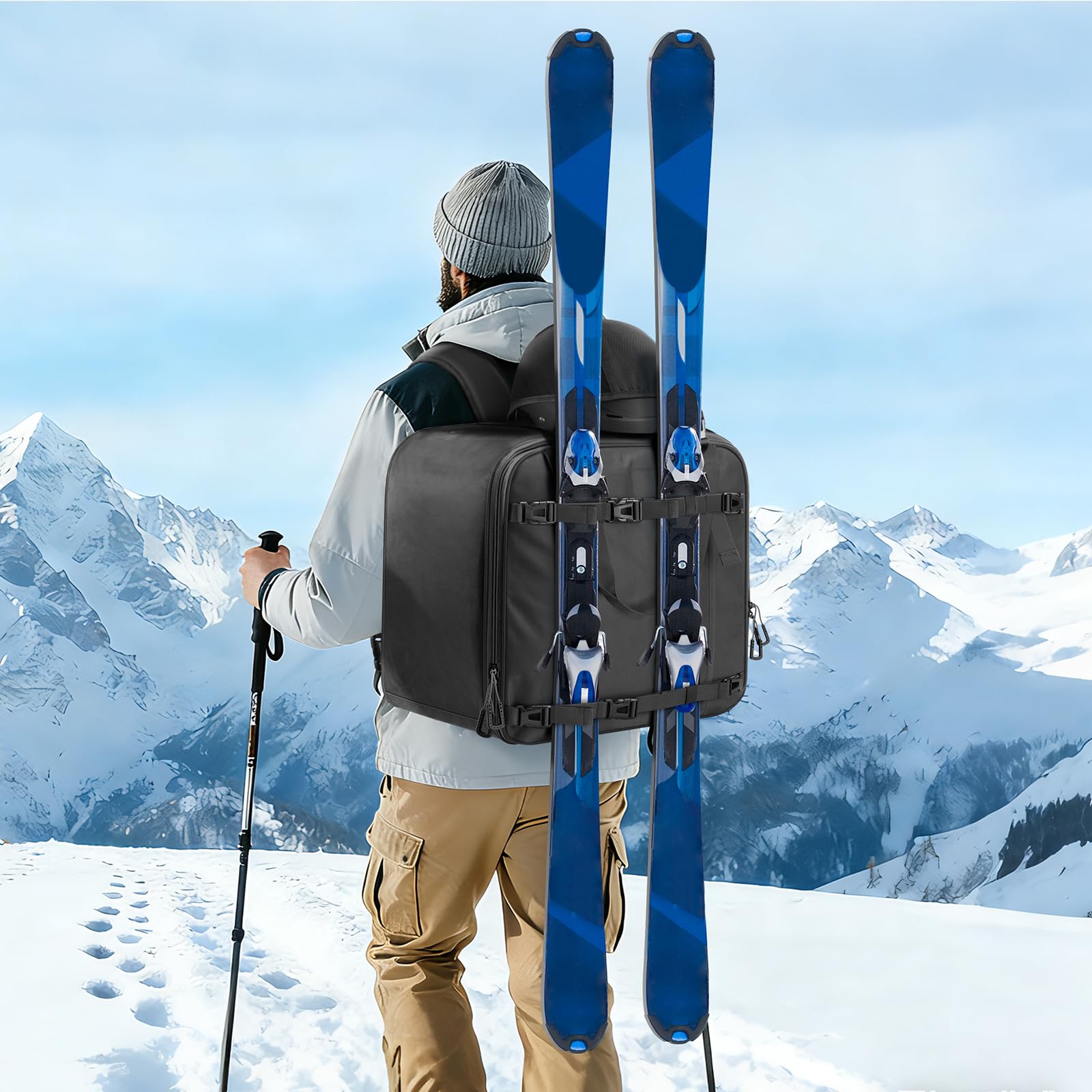 Findway Sac à Chaussures de Ski，55L Housses à Skis avec Compartiment pour Casque,pour Veste, Casque, Lunettes de Protection, Gants