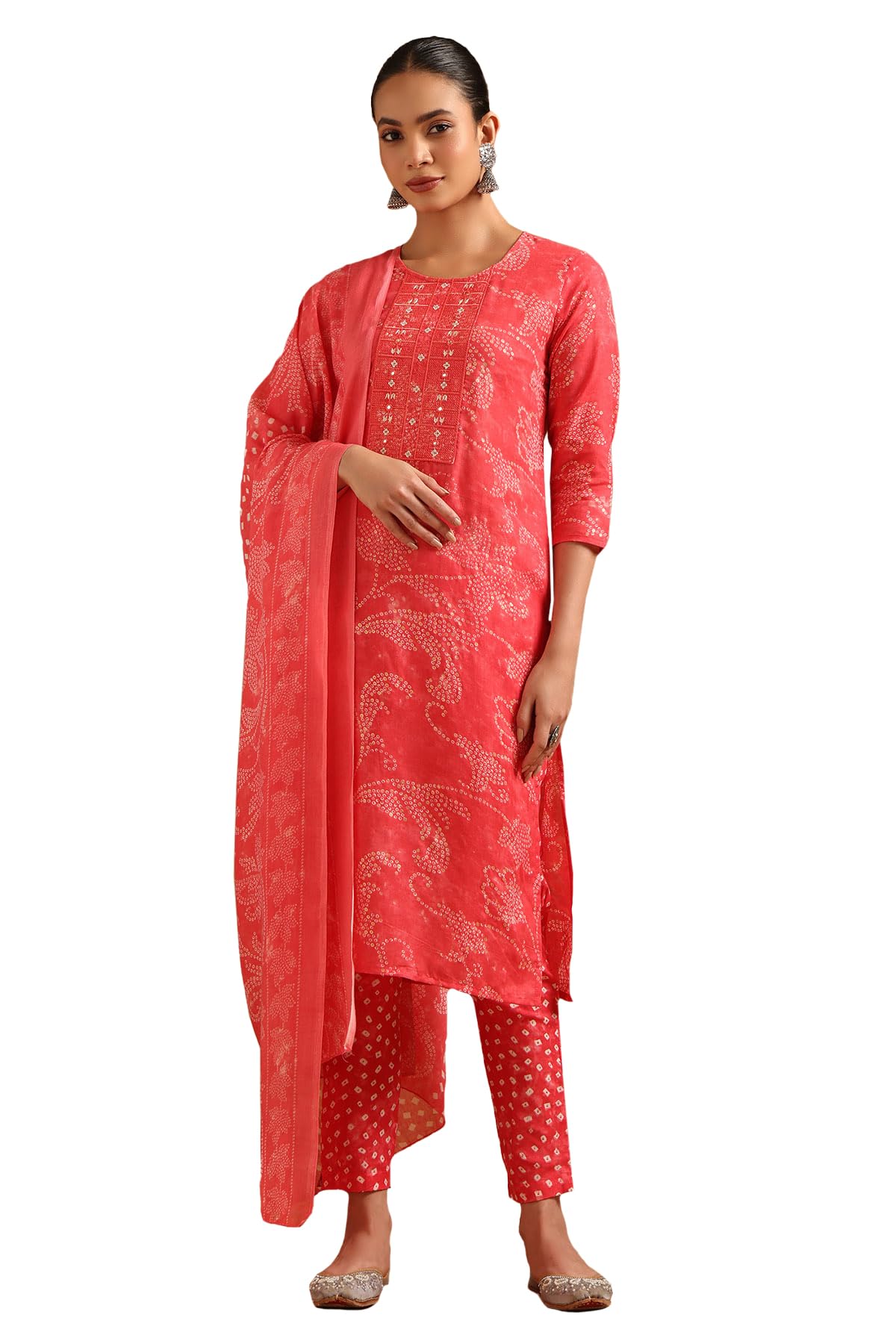 soch Womens Cotton Blend Bandhani Salwar Suit With Faux Mirror-picture-22