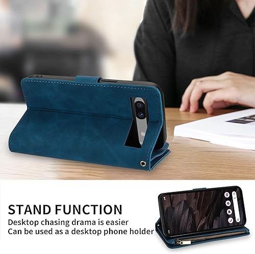 Miniatura 6 de ZZXX Funda tipo cartera para Google Pixel 7A con ranura para tarjeta de bloqueo RFID, piel sintética suave de alta calidad, con cremallera, con