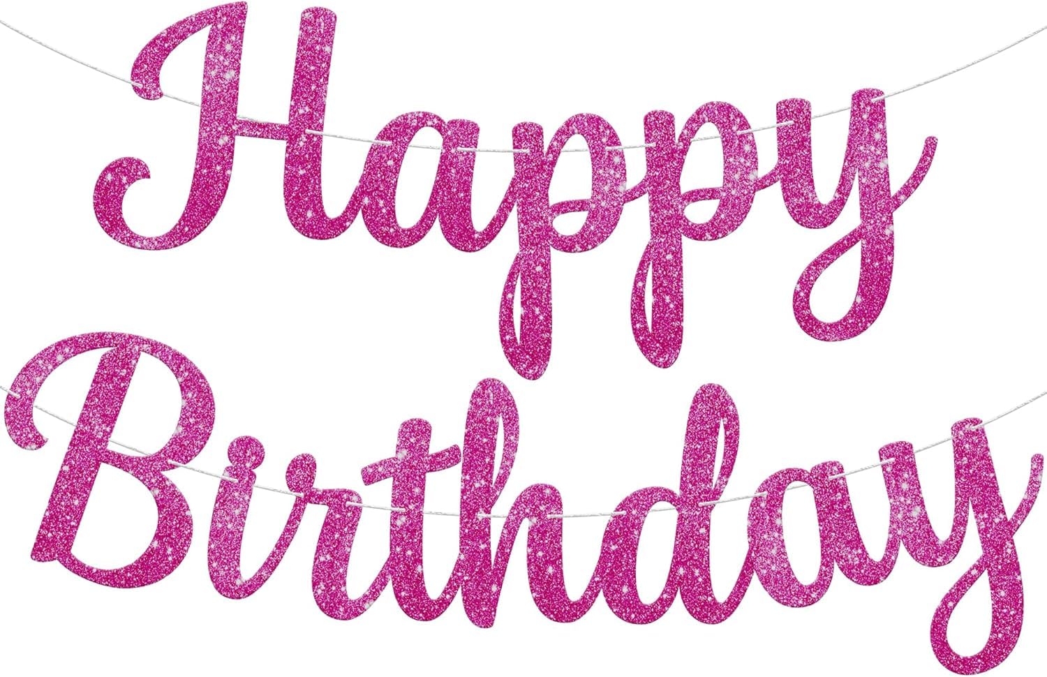 VGRDTW Happy Birthday Banner Pink, Birthday Banners for Women, Pink Glitter Paper Banner with Letters for Girls Party Decorations