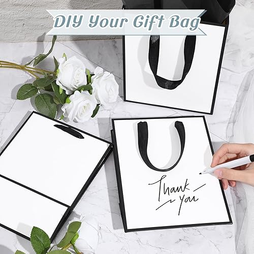 Miniatura 3 de Yeaqee Paquete de 10 bolsas de regalo de papel metálico con asas de papel de seda de agradecimiento 5 sentidos, bolsa de regalo para cumpleaños, San