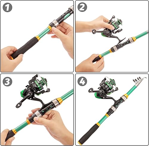 Miniatura 6 de I00000 Combos de caña de pescar y carrete con caña de pescar telescópica de fibra de vidrio, bolsa de transporte de pesca de carrete giratorio, kit