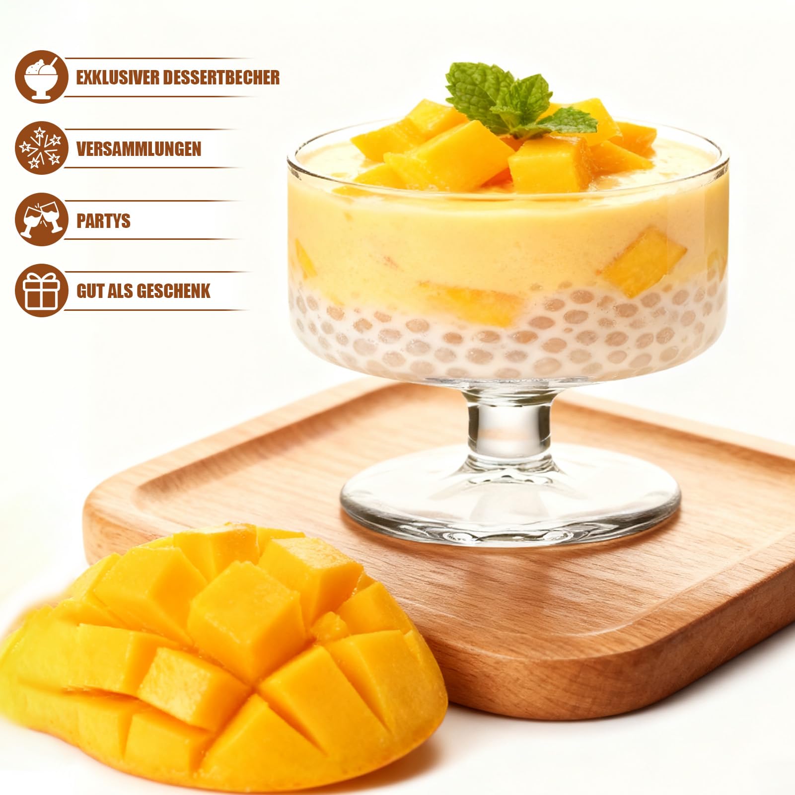 6 Stück 180ml Glas Eis Sundae Tassen, klare Dessertschalen für Pudding, Garnelen Cocktail, Vorspeisen & Milchshakes