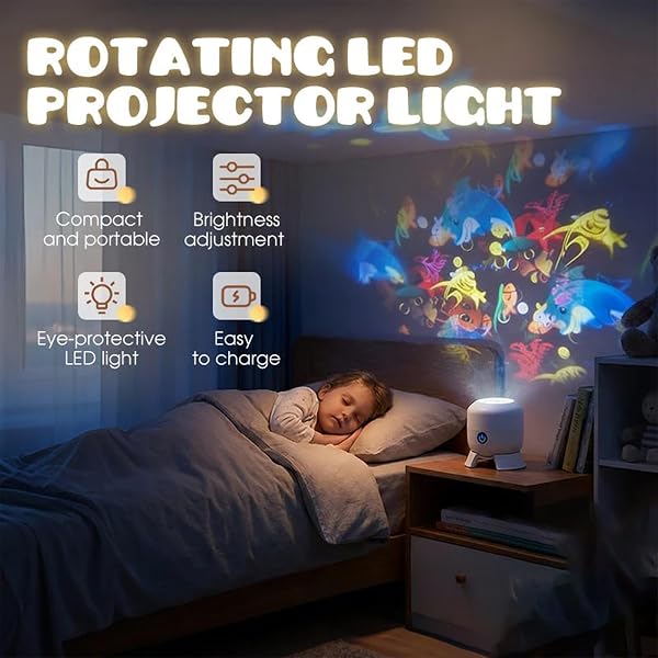 Dynamic Rotating LED Projector Light, 360Β° Rotating Ocean Night Light Projector, Snowflake/Christmas/π¨ππππ§ Dynamic Patterns, for Indoor Decoration (Ocean,Rechargeable) - 2