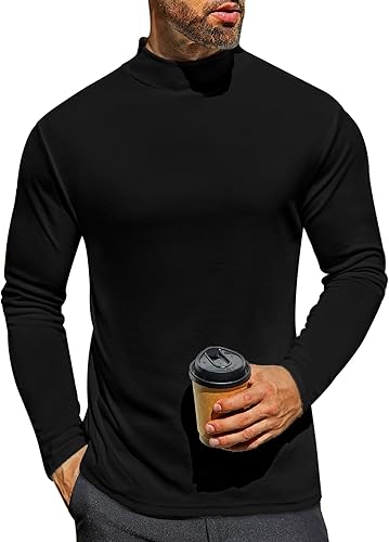 Ekouaer Camisas de cuello alto falso para hombre, manga larga, básica, cuello de tortuga, suéter térmico ligero