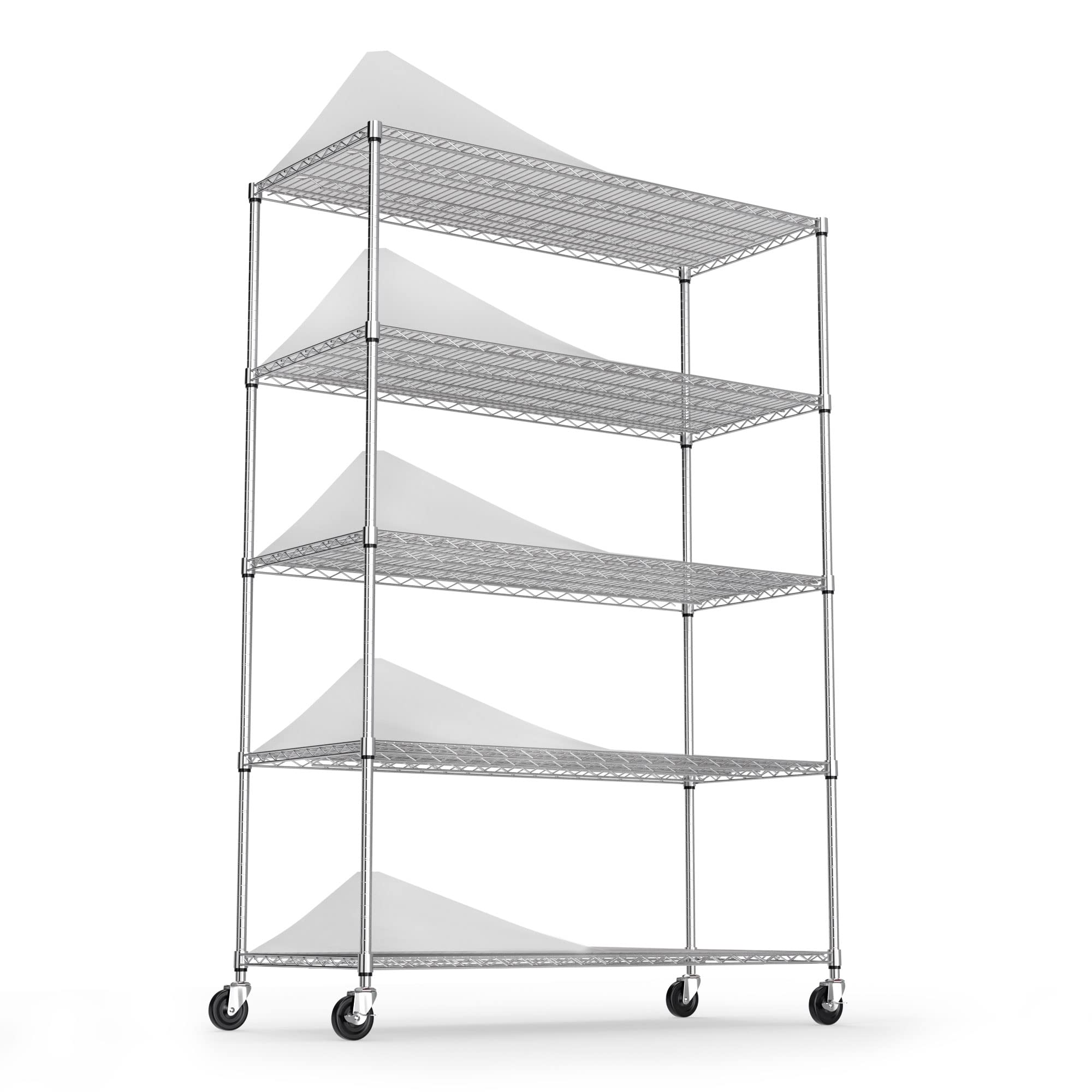 5 Tier 6000lbs Capacity NSF Metal Shelf Wire Shelving Unit, Heavy Duty Adjustable Storage Rack with Wheels & Shelf Liners for Commercial Grade Utility Steel Storage Rack, Chrome - 82"H x 48"L x 24"D