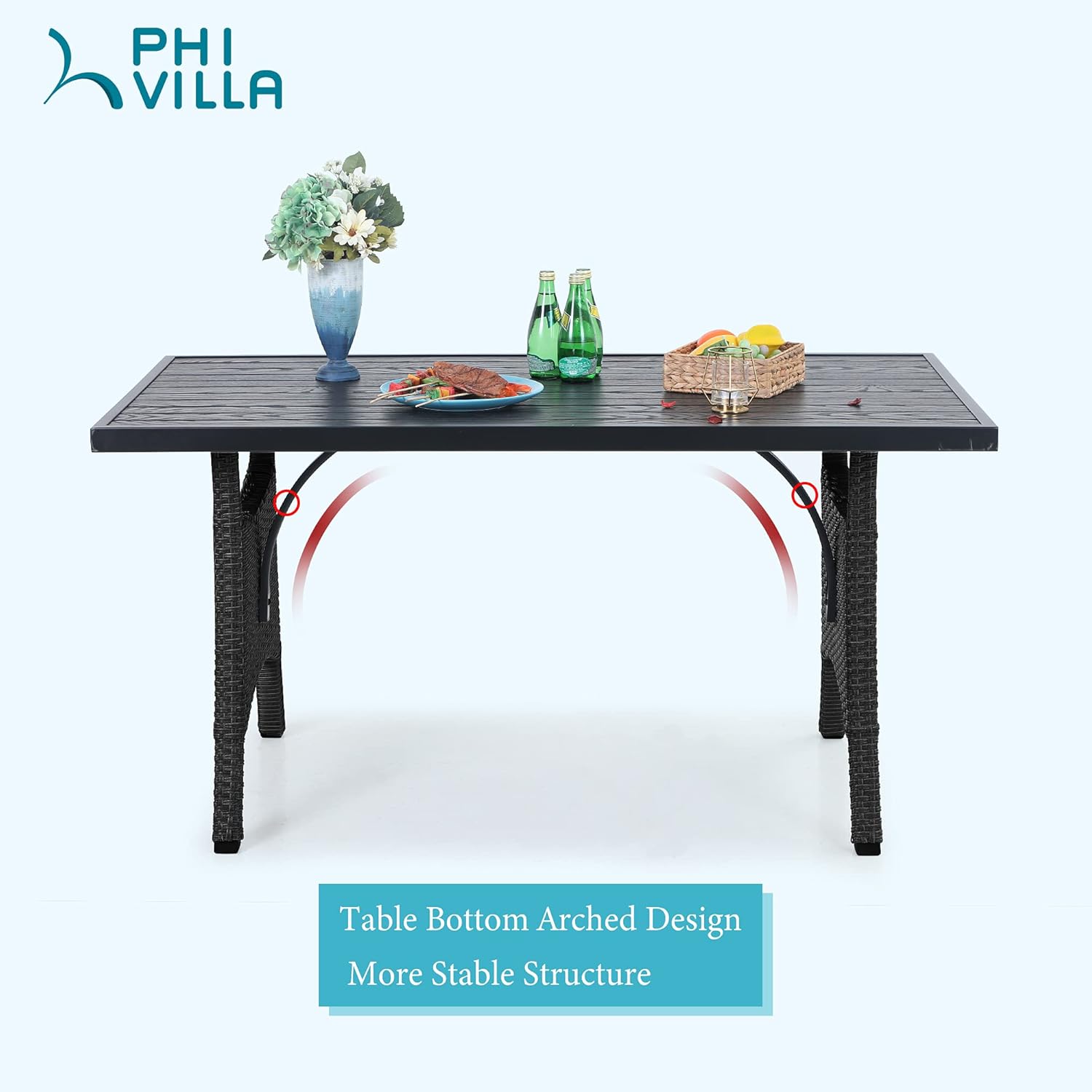 PHI VILLA 7-9 Person Outdoor Expandable Rectangle Outdoor Dining Table, Adjustable Metal Patio Garden Table for Home Kitchen Dining Party Use, Black Metal Frame : Patio, Lawn & Garden