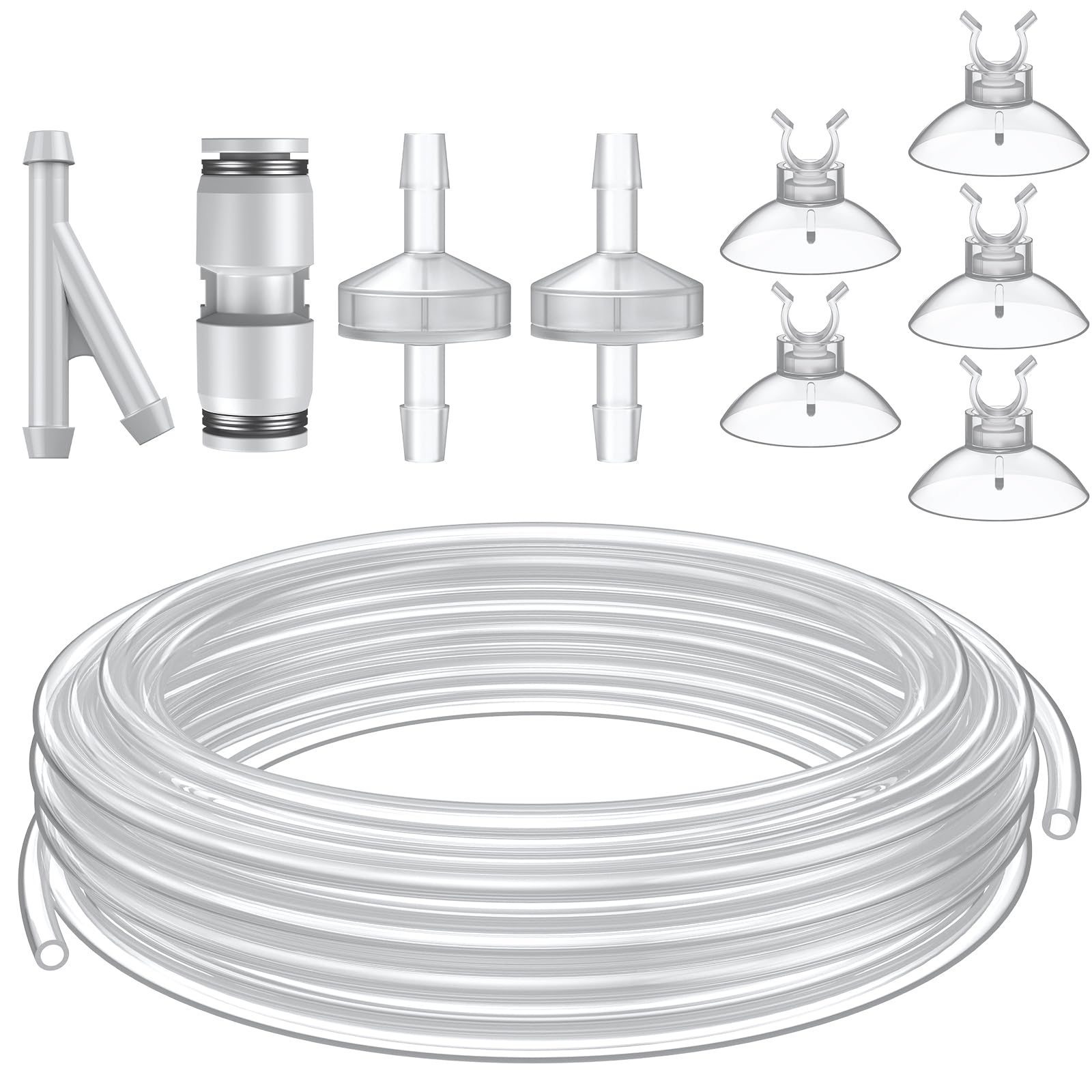Pawfly 16 ft. Aquarium CO2 Proof Tubing Standard 3/16" Airline Tubing for Aquarium CO2 System Clear Aquarium CO2 Tubing Flexible Kink-Resistant PU Air Tubing with Suction Cups and Connectors