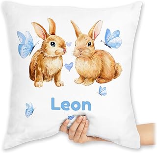 Kissen 40x40 Zierkissen - Ostern Deko - Süße Hasen Jungen - Osterhasen Geschenk - 40 x 40 cm - Weiß - Oster hase Geschenke...