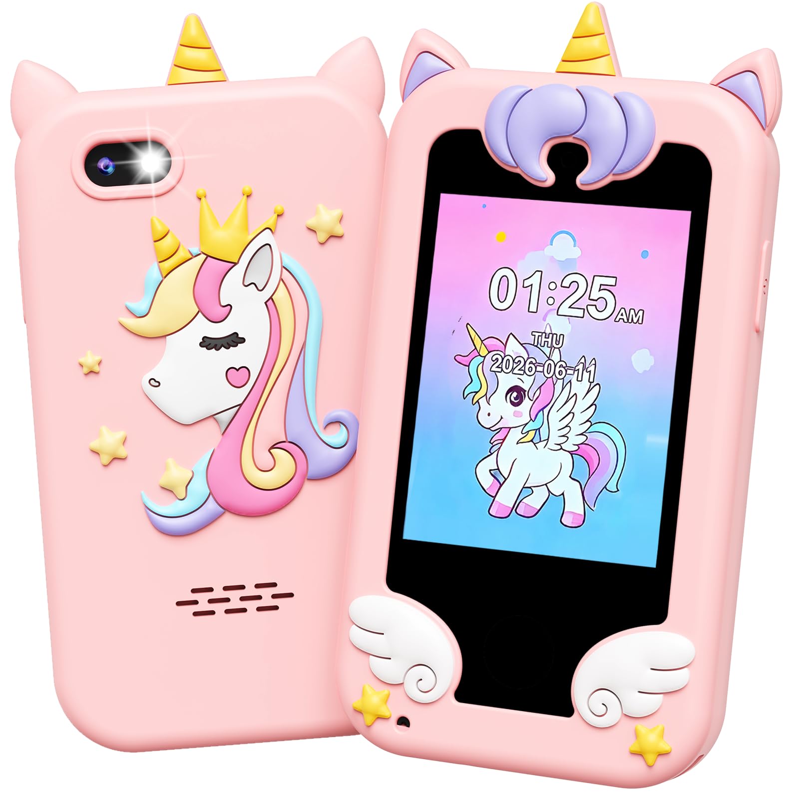UCIDCI Smartphone Giocattolo Telefono per Bambini e Bambine, Cellulare con Doppia Macchina Fotografica Bambini, Giochi Educativi MP3, Regalo Bambina 3-8 Anni, Compleanno Pasqua (Rosa, 2,8 poll.)