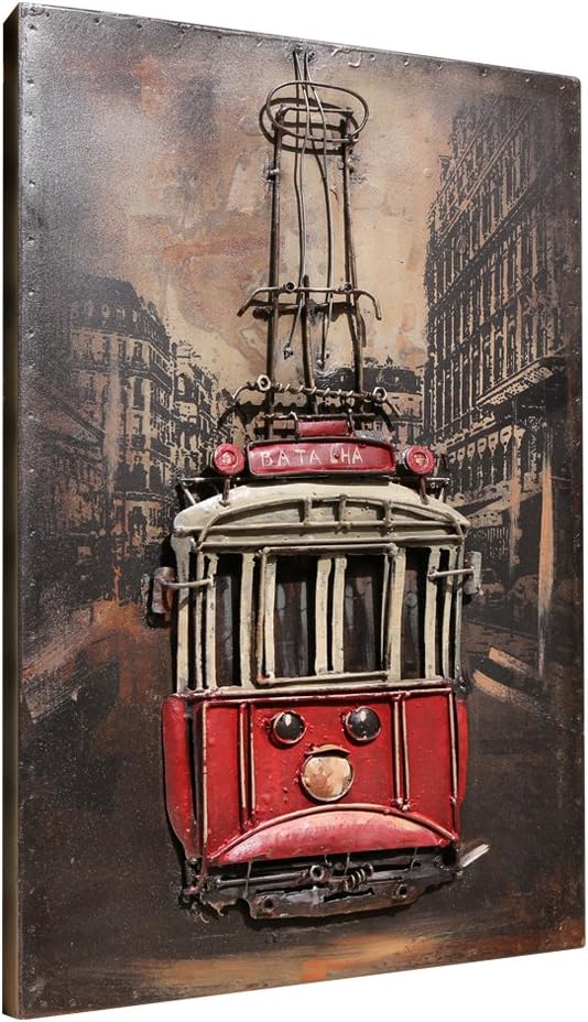 Asmork 3D Metal Art - 100% Handmade Metal Unique Wall Art - Stereograph Oil Painting - Home Decor - Ready to Hang Sculpture Artwork Tram