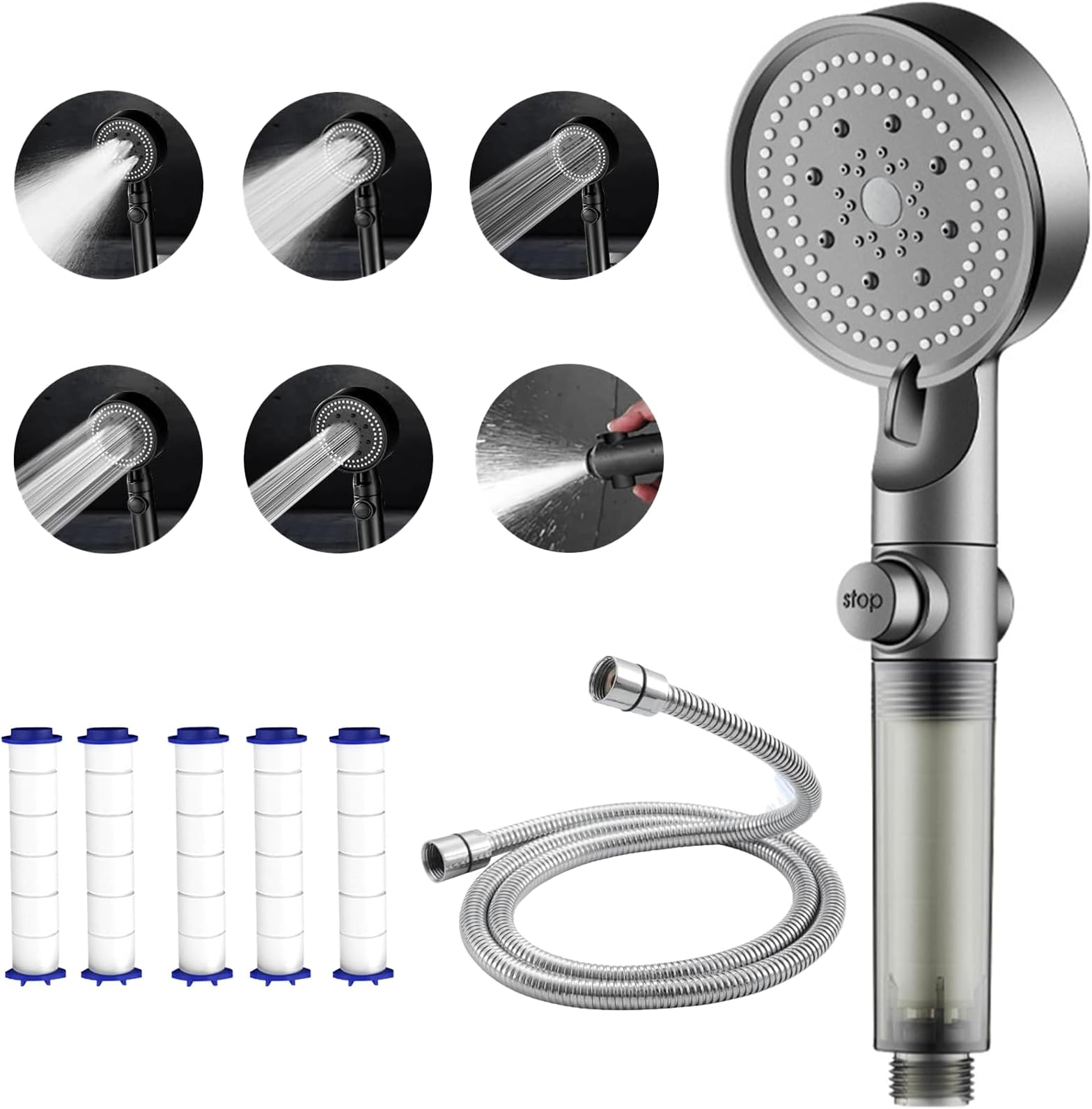 ikeoat Filtered Shower Head with Handheld, High Pressure 5 Spray Mode Shower Head - Anti-clog Nozzles, Remove Chlorine - Reduces Dry Itchy Skin, Easy Install