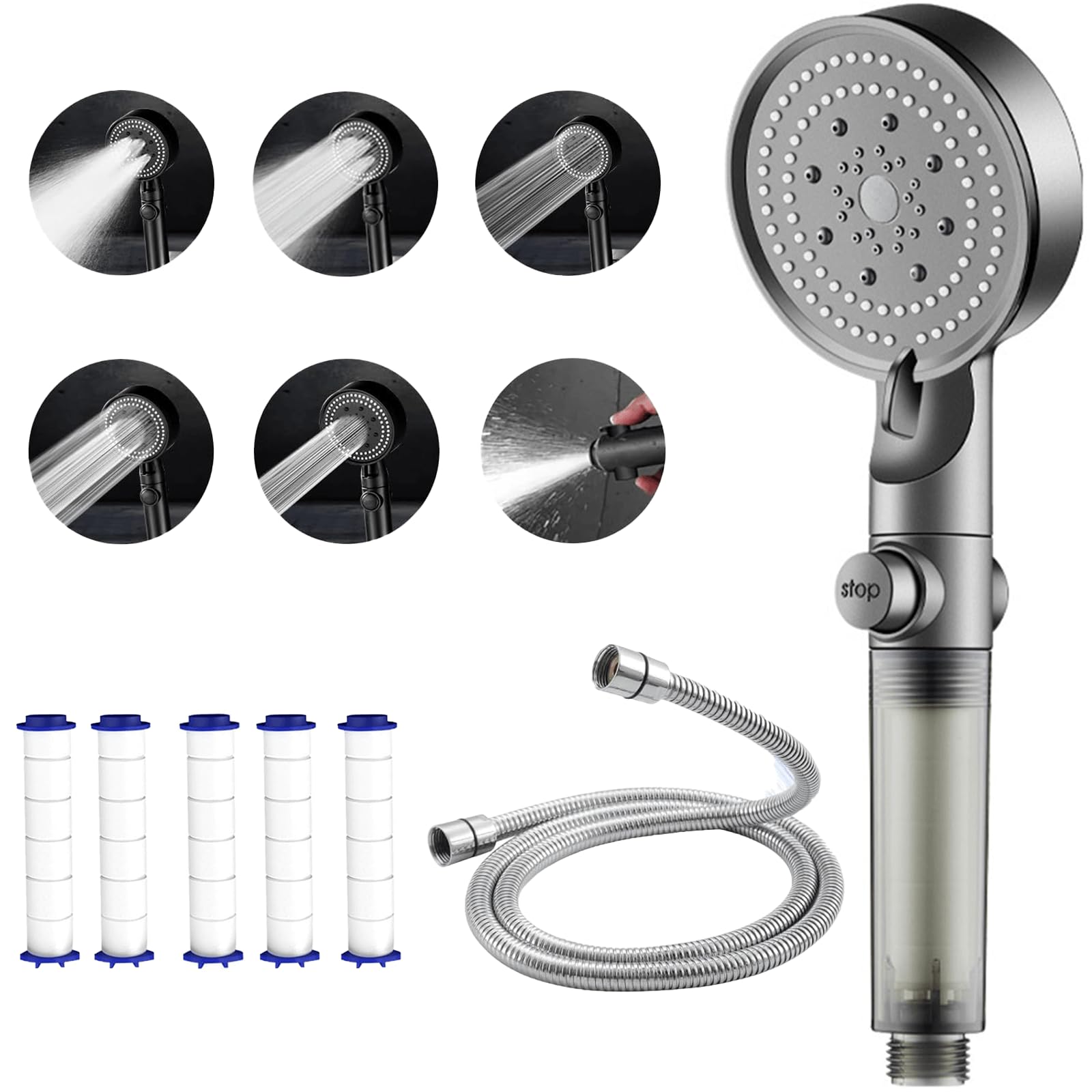 Filtered Shower Head with Handheld, High Pressure 5 Spray Mode Shower Head - Anti-clog Nozzles, Remove Chlorine - Reduces Dry Itchy Skin, Easy Install