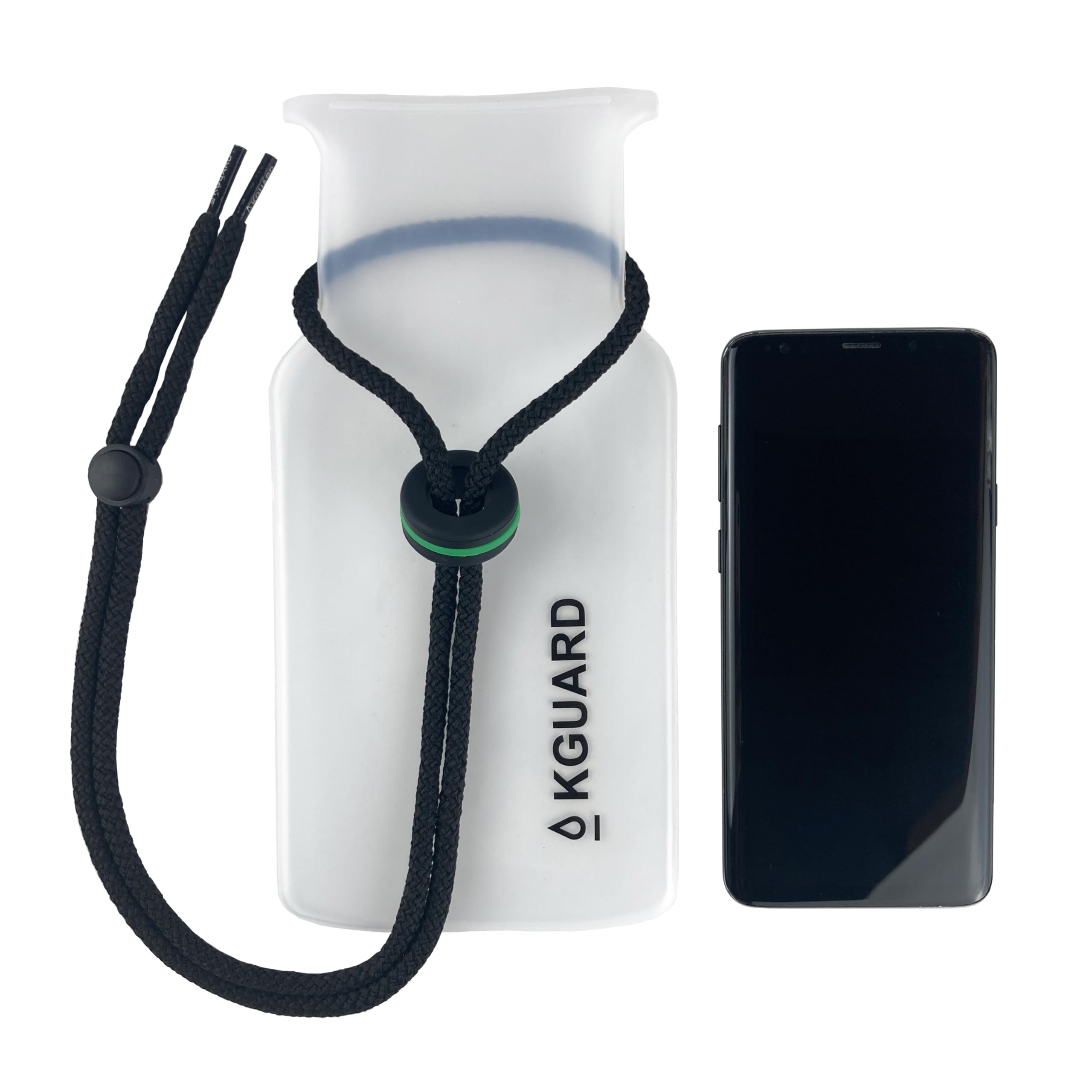 KGUARD XL – Bolsa Estanca Impermeable IPX8 para Smartphone, Llaves y Tarjetas – Silicona Antialergénica Translúcida con Aro Verde – Ideal para Surf, Paddle Surf, Kayak y Playa