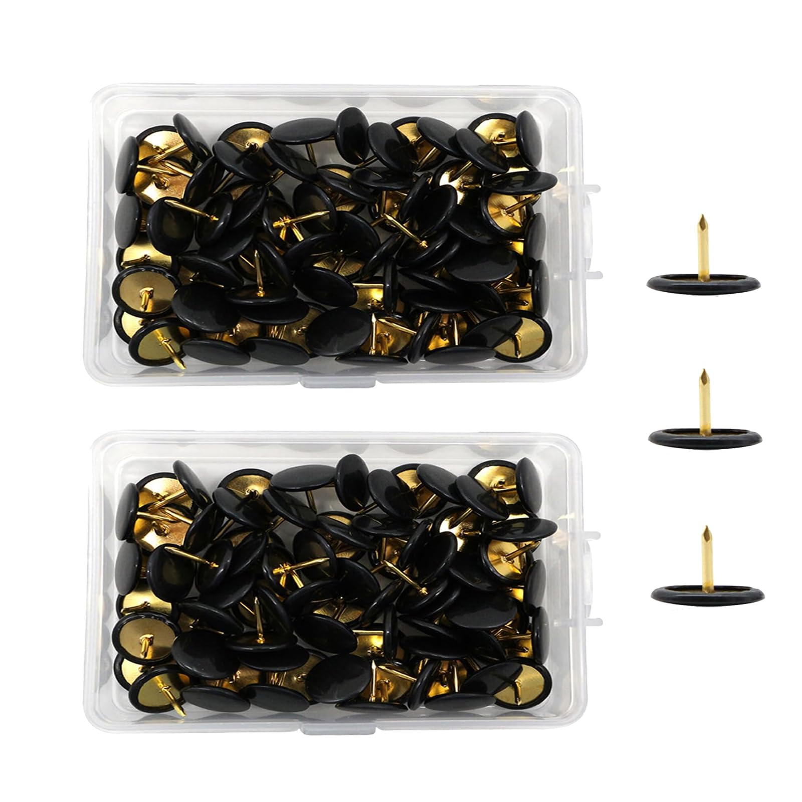 Lunpog Black-200Pcs 200 Pcs Black Drawing Pins, Round Head Thumbtacks, Metal Push Pins With Storage Box Gold Steel Tip Flat Lap Pins For Pinboard, Bulletin Board, Office, Home