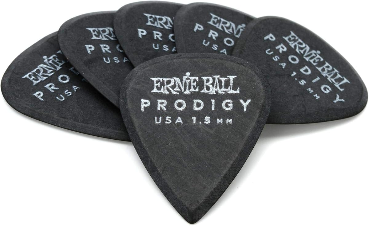 Púas de guitarra Ernie Ball Prodigy, estándar, negras, 1,5 mm, paquete de 6 (P09199)