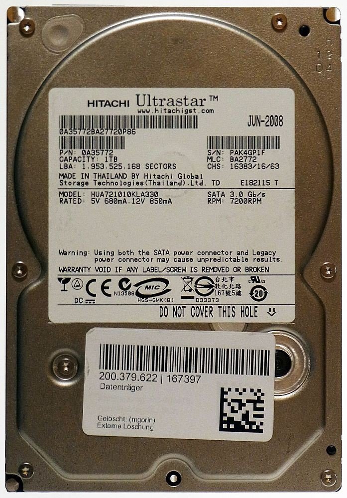1000GB Festplatte HDD Ultrastar HUA721010KLA330 SATA ID13206 