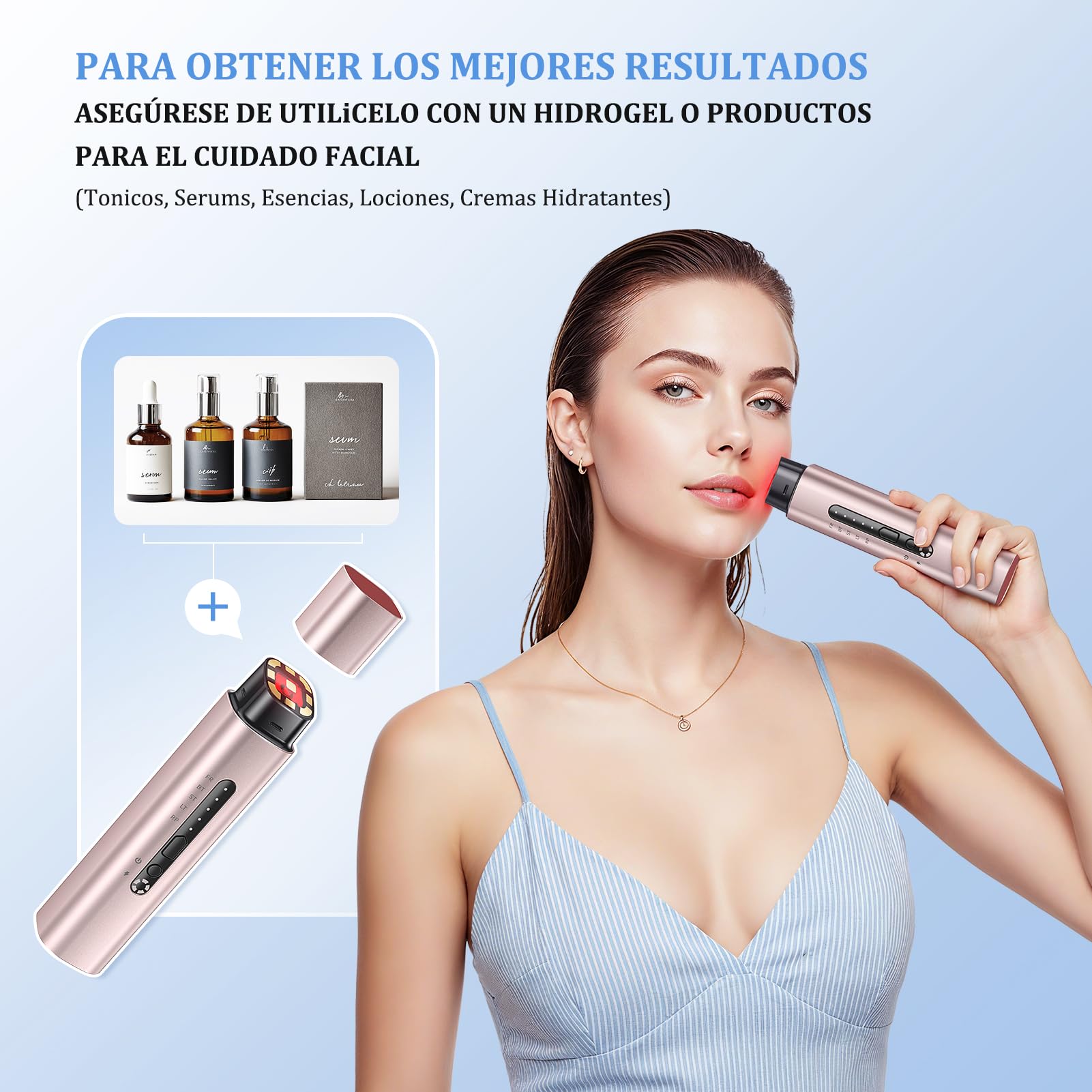 Aparato Radiofrecuencia Facial, 5 en 1 Masajeador Facial de Microcorriente, Dispositivo Eléctrico de Belleza Antiarrugas, Antiacné, Reafirmante y Lifting para Rostro y Cuello