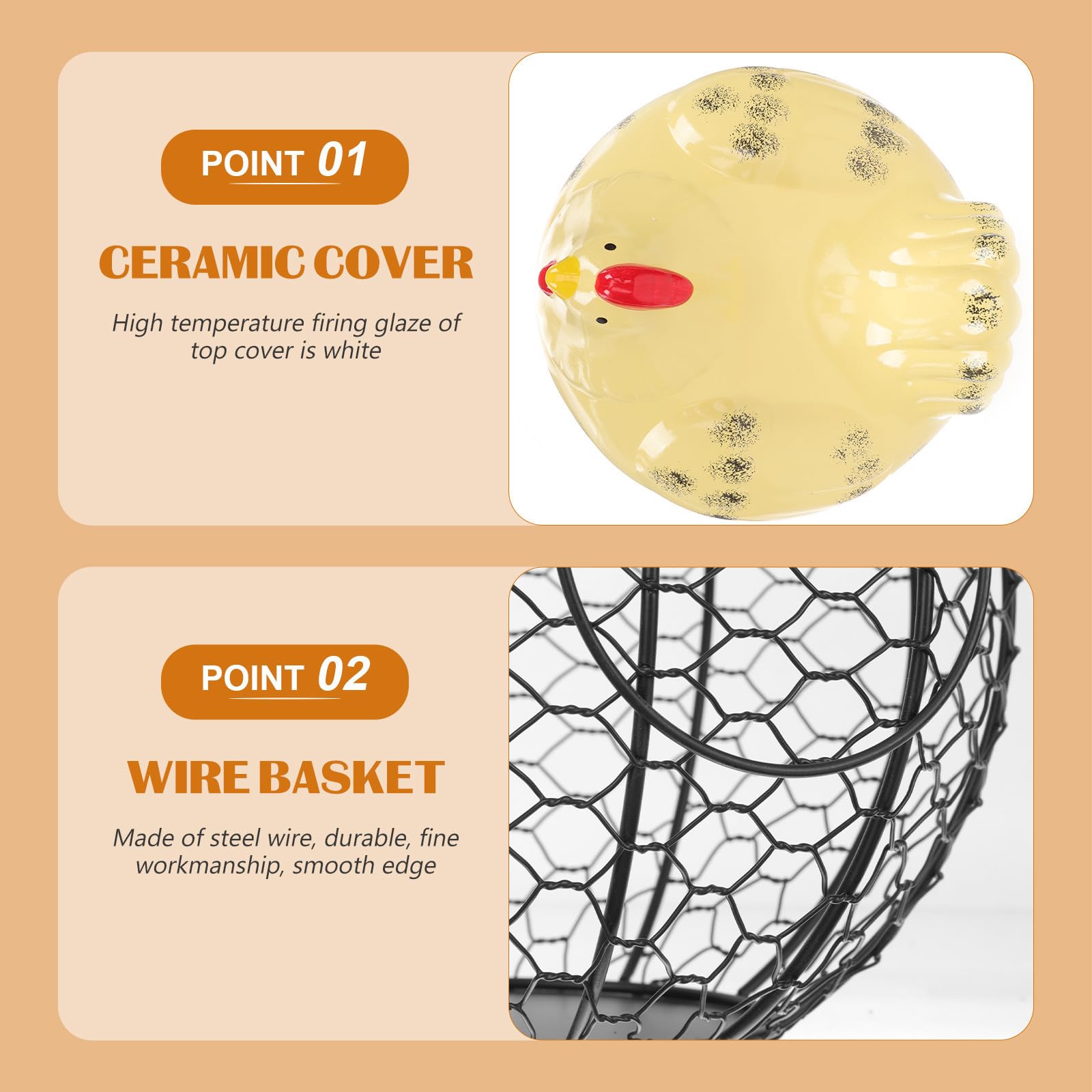 Cesta para Huevos Forma de Gallina de Cerámica y Alambre