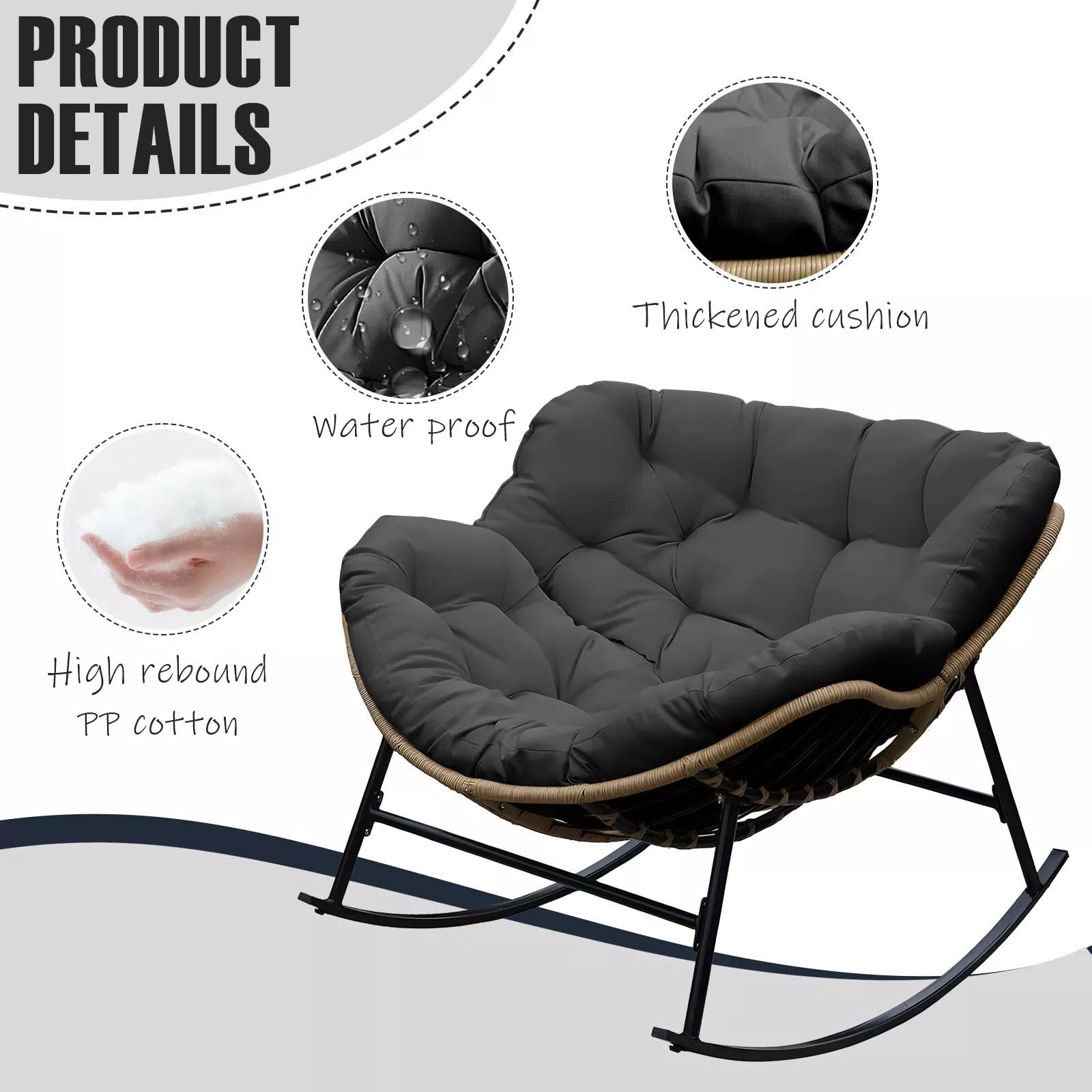 Morbuy Cojines para Mecedora de Exterior - SIN Marco, 120x100x10cm Cojin para Una Mecedora Suave Relax para Silla Huevo, Ratán, Hamaca y Silla Colgante y Jardín, Terraza, Balcón (Gris Oscuro)