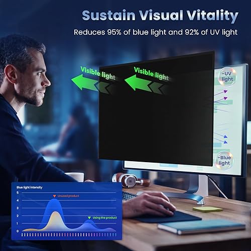 Miniatura 5 de Filtro magnético de pantalla de privacidad para monitor de 24 pulgadas para computadora sin marco, relación de aspecto 16:9, protección ocular
