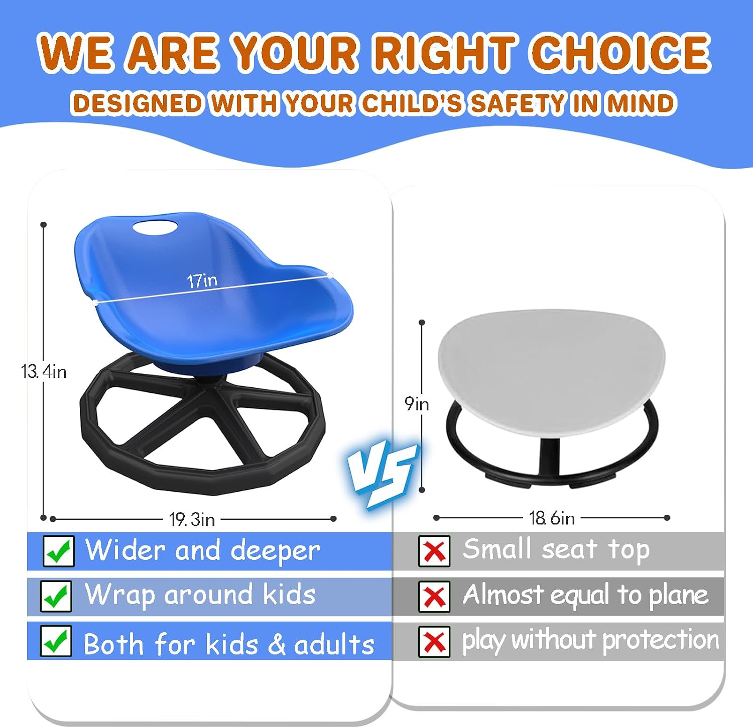 Spinning Chair for Kids with Backrest – Sensory Spinning Chair for Toddlers, 360° Sit and Spin Toy with Ergonomic Support, Safe & Stable Rotary Chair for Indoor/Outdoor Use, CPC Certified