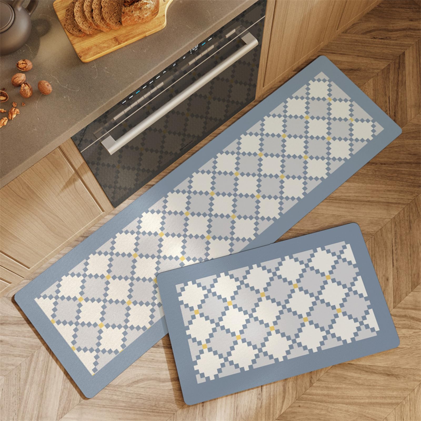 KüChenläUfer KüChenmatte 45x120cm, KüChenteppich Waschbar rutschfest, Teppich LäUfer Flur FußMatte Badematten, Wasser öL Aufnehmen Teppich KüChe Set für KüChe Wohnzimmer, Badezimmer Light