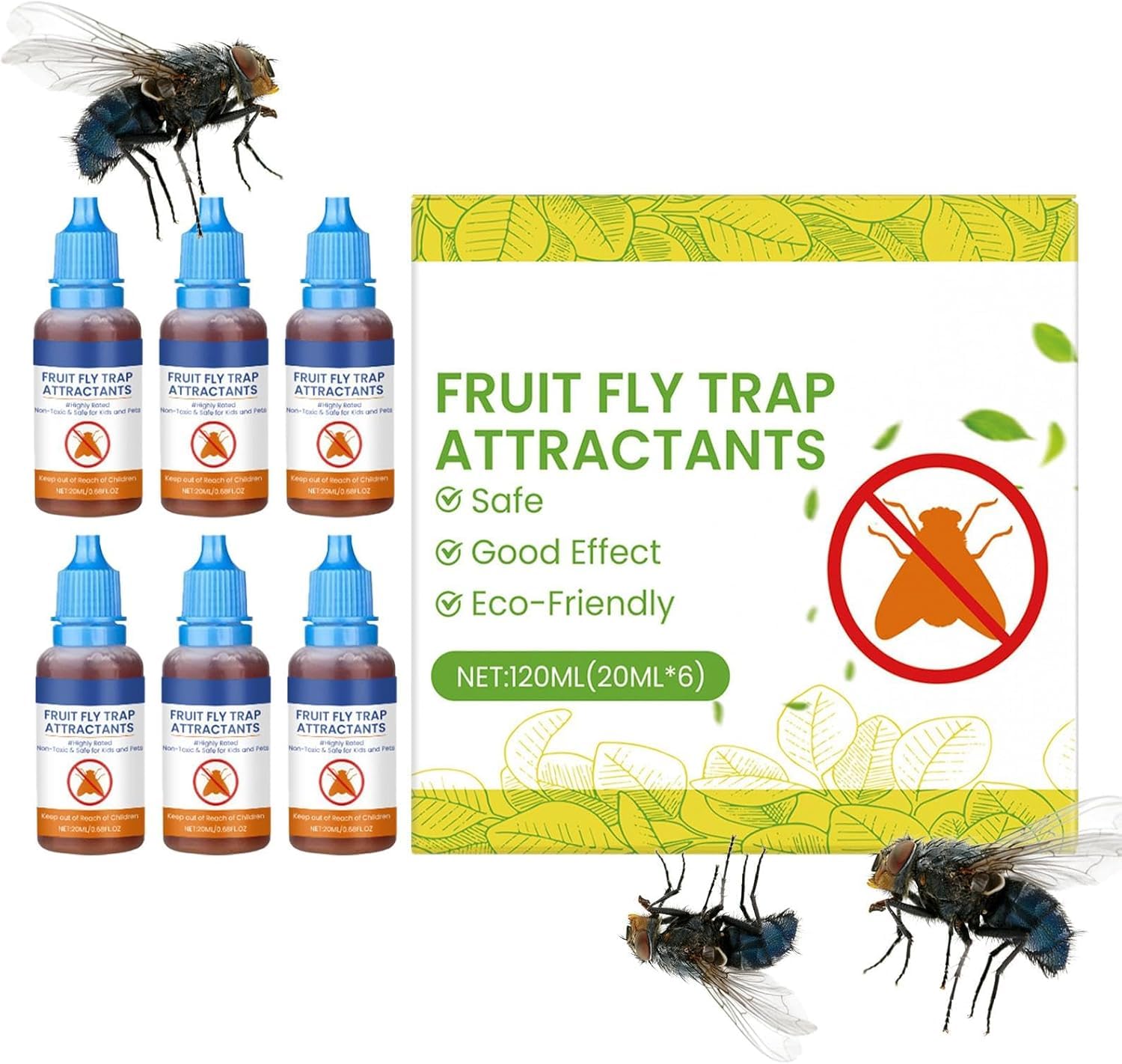 Azonee Bug Trap Refills, Fruit Fly Lure Refills | Liquid Trap, Bottle Liquid Fly Trap, Long Lasting Solution Fly Exterminator, Bottle Liquid Fly Trap for Home Kitchen Plant 6Pcs