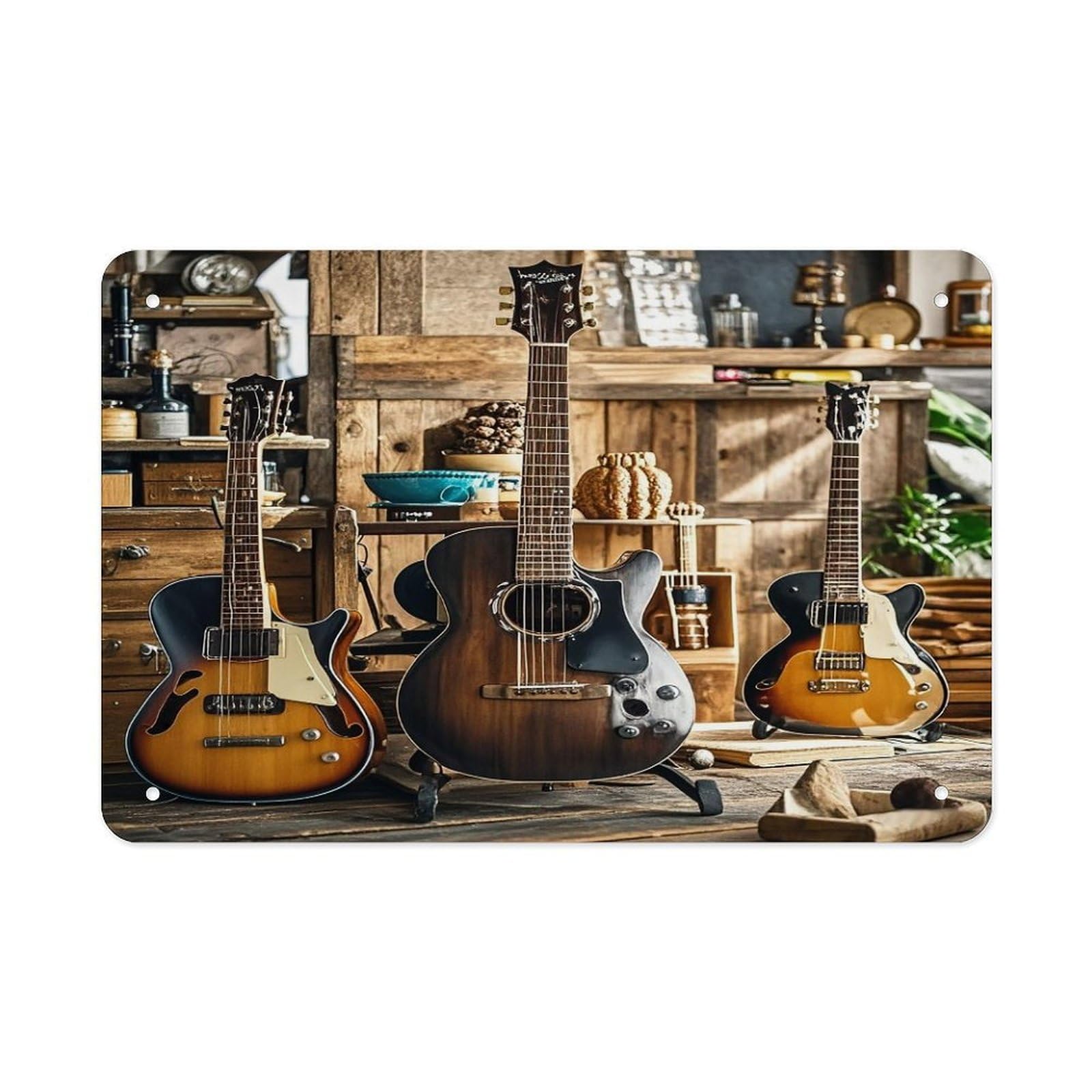 Fekiloot Style Guitar Musical Instrument Metal Signs Wall Art Tin Sign