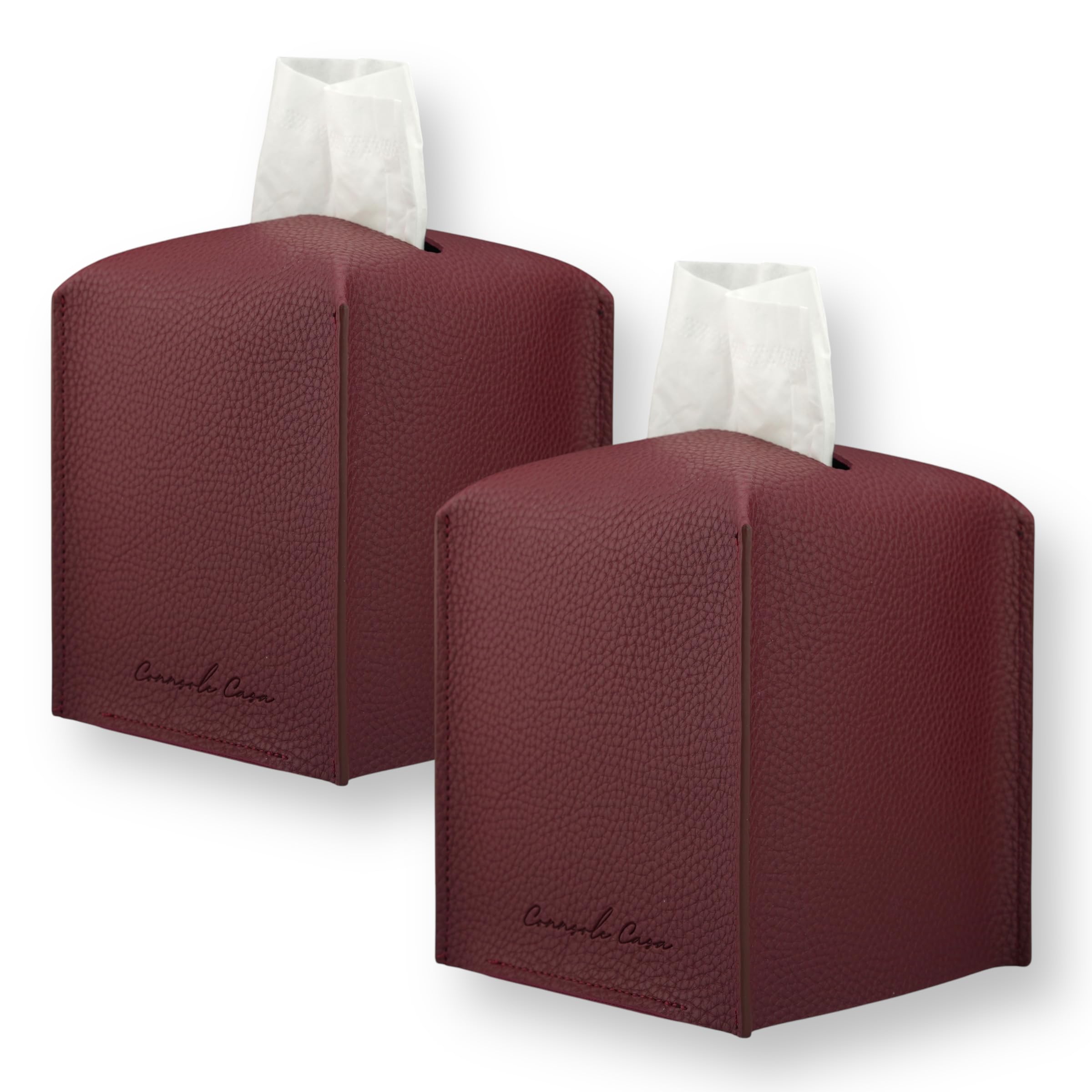 Premium PU Leather Tissue Box Holder - Elegant Hotel-Style Tissue Box Cover for Home, Office & Car Décor, Tissues Cube Organizer for a Natural & Classic Look (Wine Red 2 Pack)