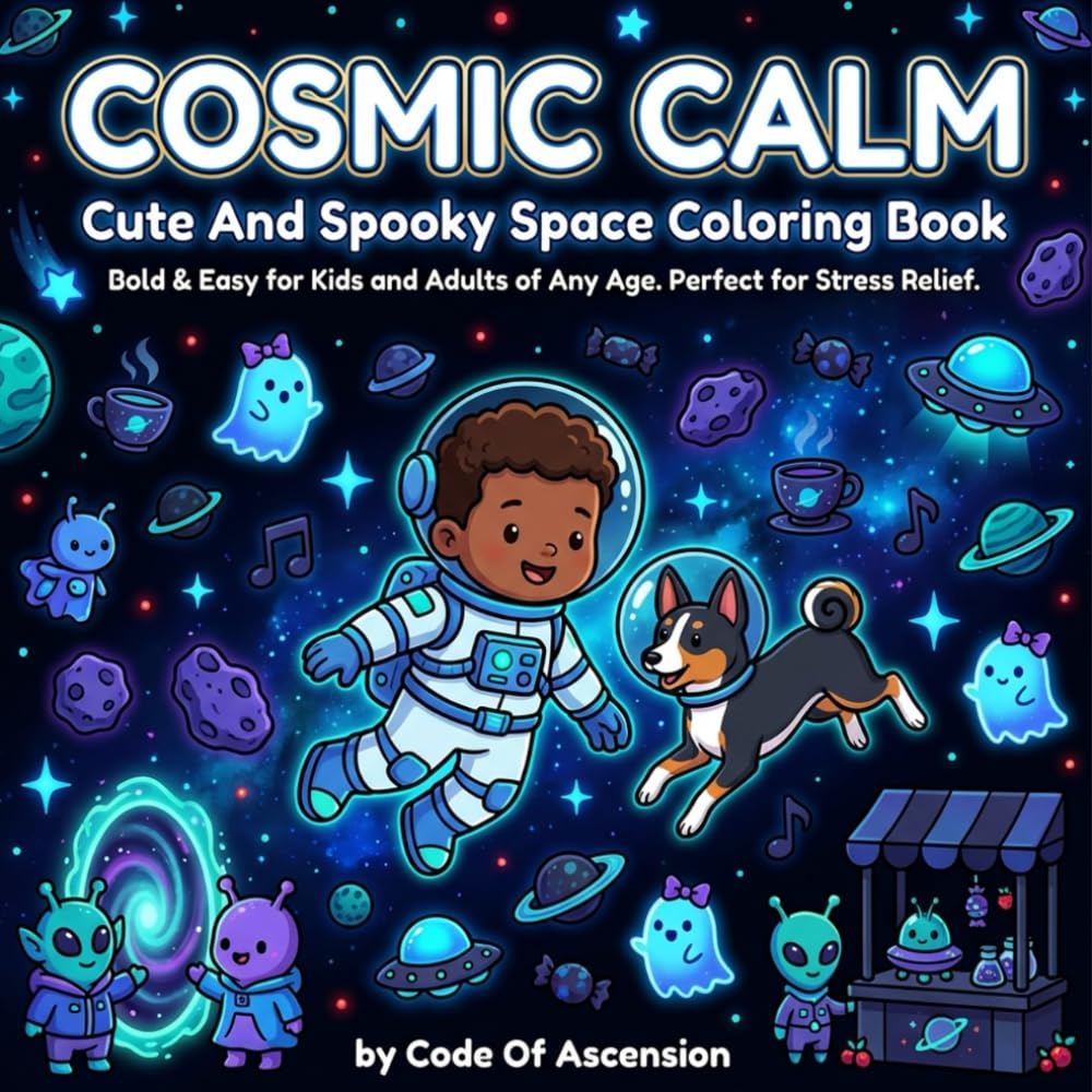 COSMIC CALM: Cute & Spooky Space Coloring Book — Bold & Easy for Kids & Adults | Stress Relief Fun