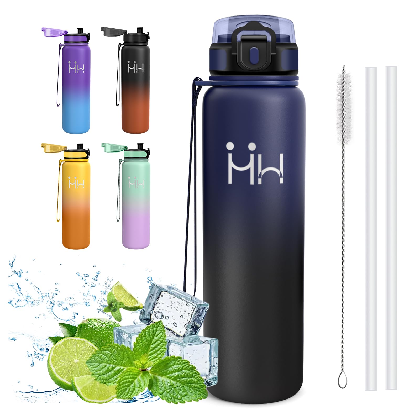 Mujigaga Thermal Water Bottle, 1 Litre Water Bottle, BPA Free, Water Bottles with Straw, Vacuum Insulation, Leak-Free, Wide Mouth Width, Water Bottles for Camping, Gym, Cycling, Mountain