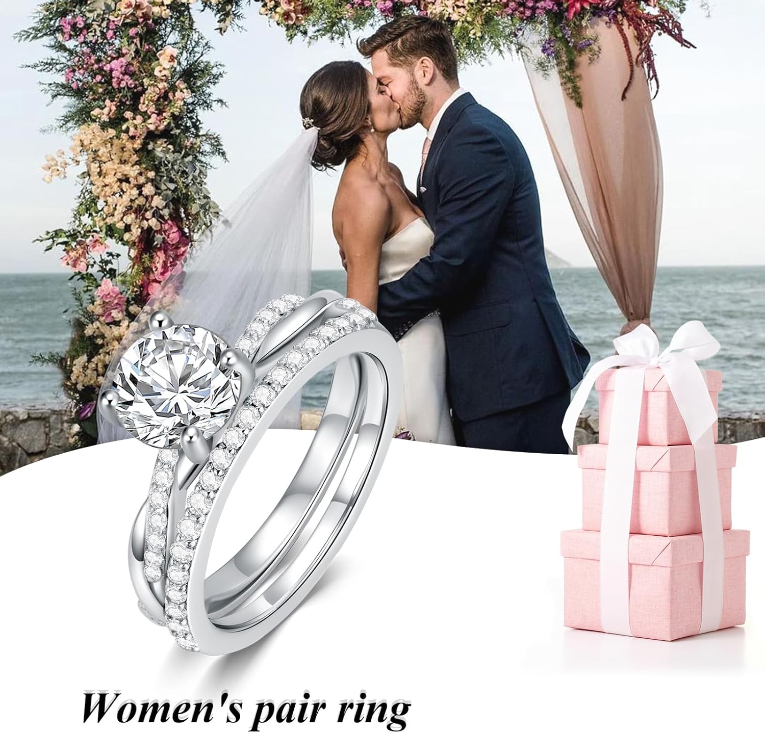 Moissanite Wedding Set For Women, Round Cut Moissanite Bridal Rings Set, 925 Sterling Silver Moissanite Engagement Rings Set, D Color VVS1 Women Wedding Ring Set