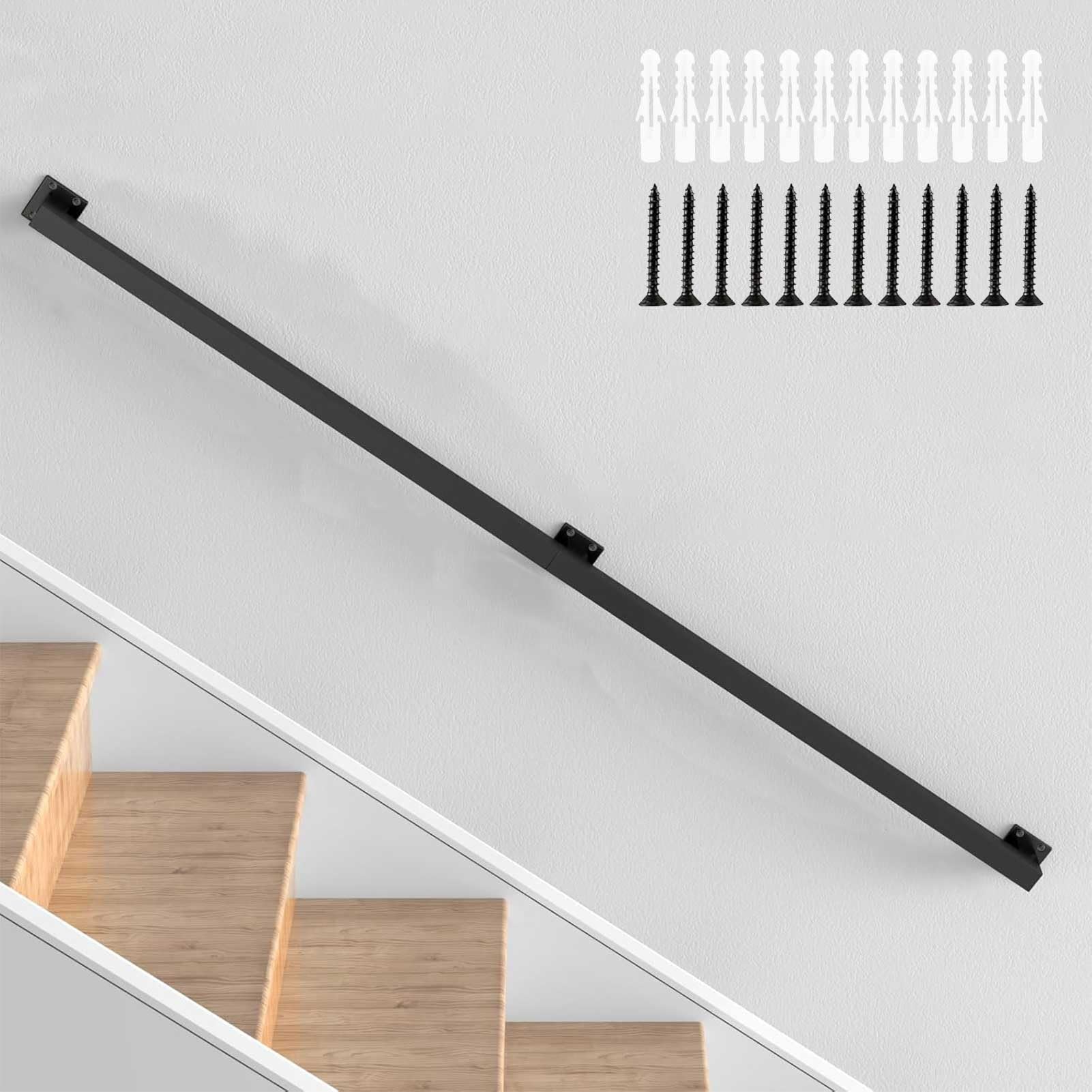 Rampe en fer noir de 4200 mm avec supports muraux pour escalier intérieur
