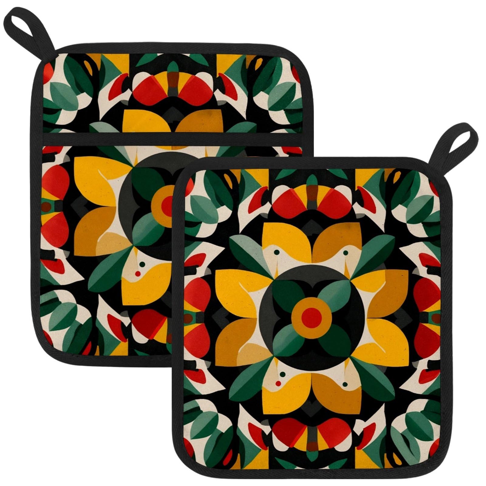 VAPOKF Geometric Mandala Kitchen Hot Pot Holder, Pot Holders Heat Resistant Pot Holder with Pocket Heat Resistant Trivets for Hot Pans Cotton Pot Mitts for Kitchen Cooking Baking
