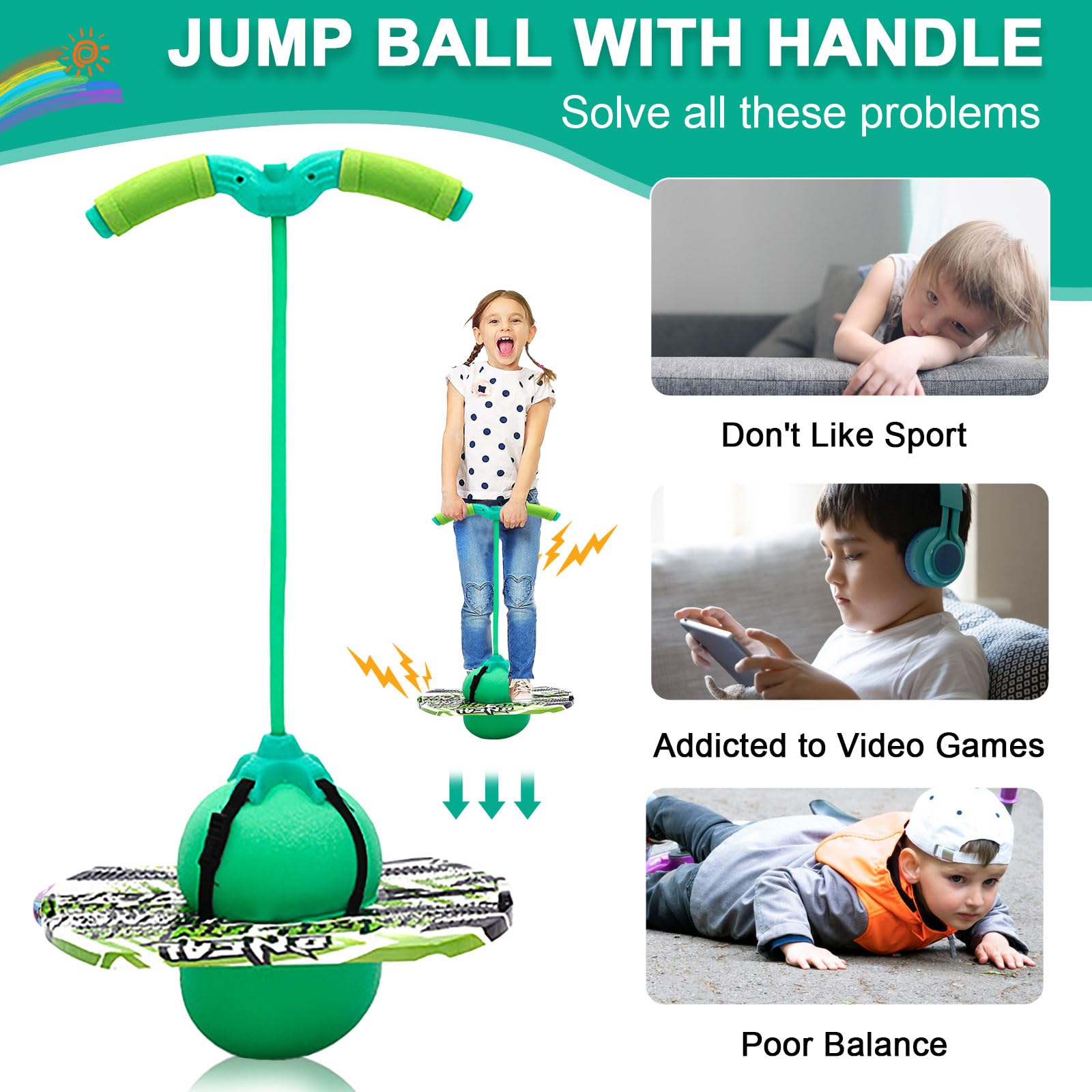 Pogo Ball con manici, Pogo Stick Palla gonfiabile per bambini, asta di gonfiaggio con pompa ad aria, Pogo Ball per l'allenamento dell'equilibrio, regalo per bambini dai 6 anni in su