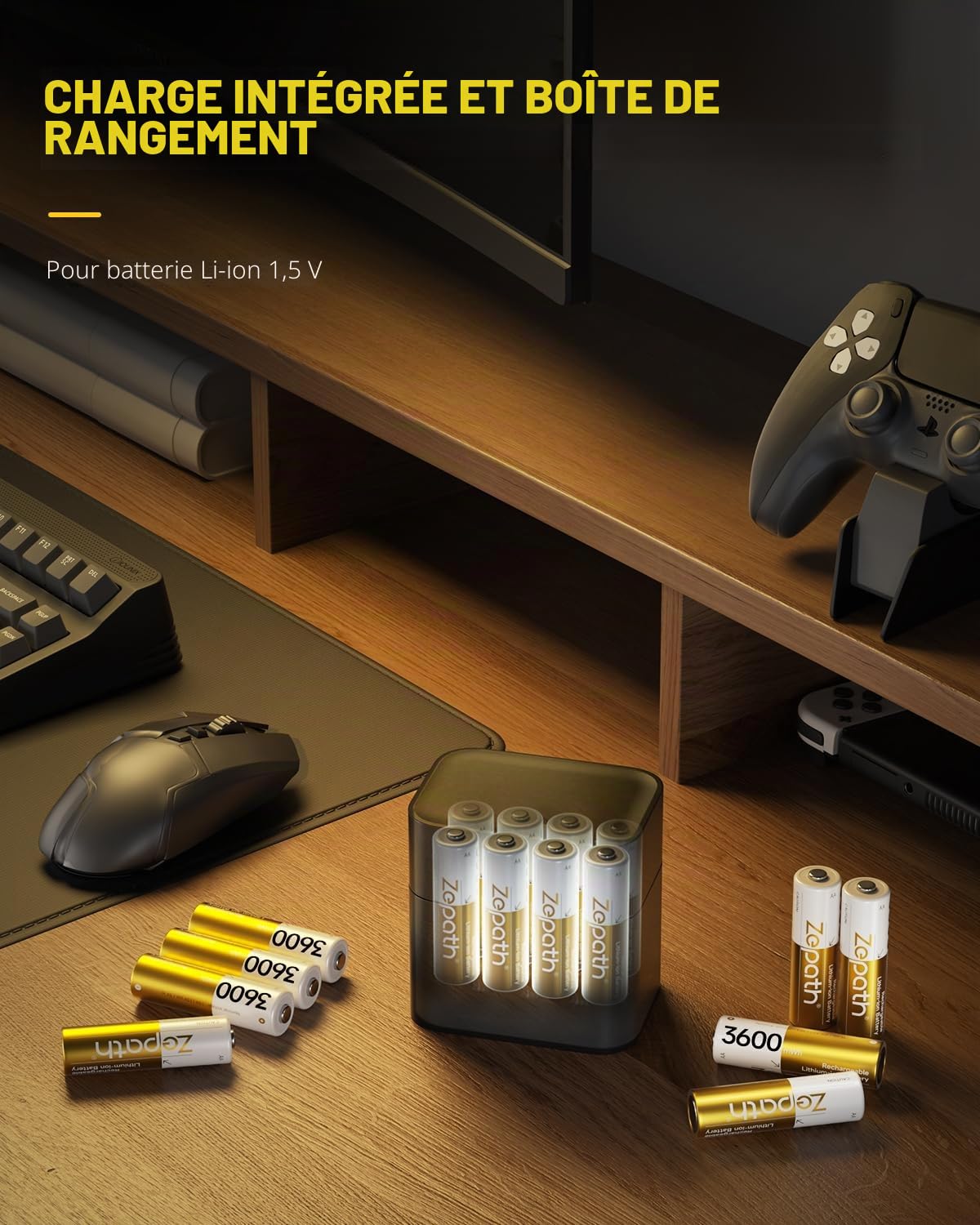 Piles au lithium AA rechargeables 3600 mWh avec chargeur (16 piles AA avec 8 chargeurs)