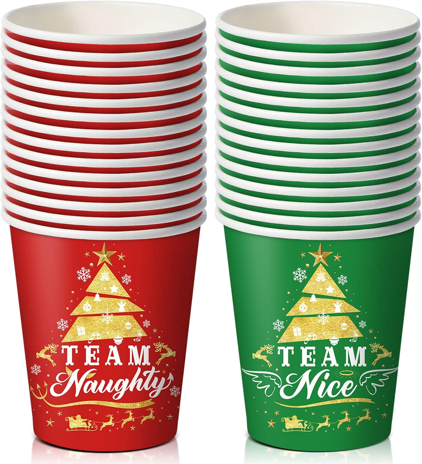 50 Pieces Christmas Party Cups 9 OZ Team Naughty or Nice Christmas Cups Disposable Paper Holiday Cups Xmas Drinkware Red Green Christmas Party Supplies Favors for Coffee, Hot and Cold Beverages : Health & Household