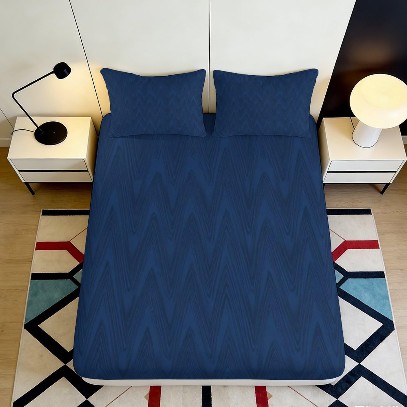 Pnayamiorkfel Style-6 3D Printed Navy Chevron Fitted Sheet Microfiber Soft Breathable Abstract Zigzag Mattress Cover For Bedroom Dorm Decor 90X200x25cm