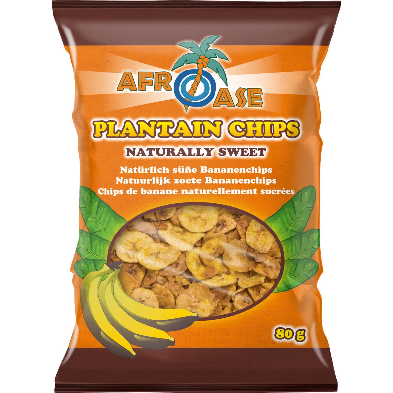 Afroase Chips di banana dolce pacco da 20 x 80 gr
