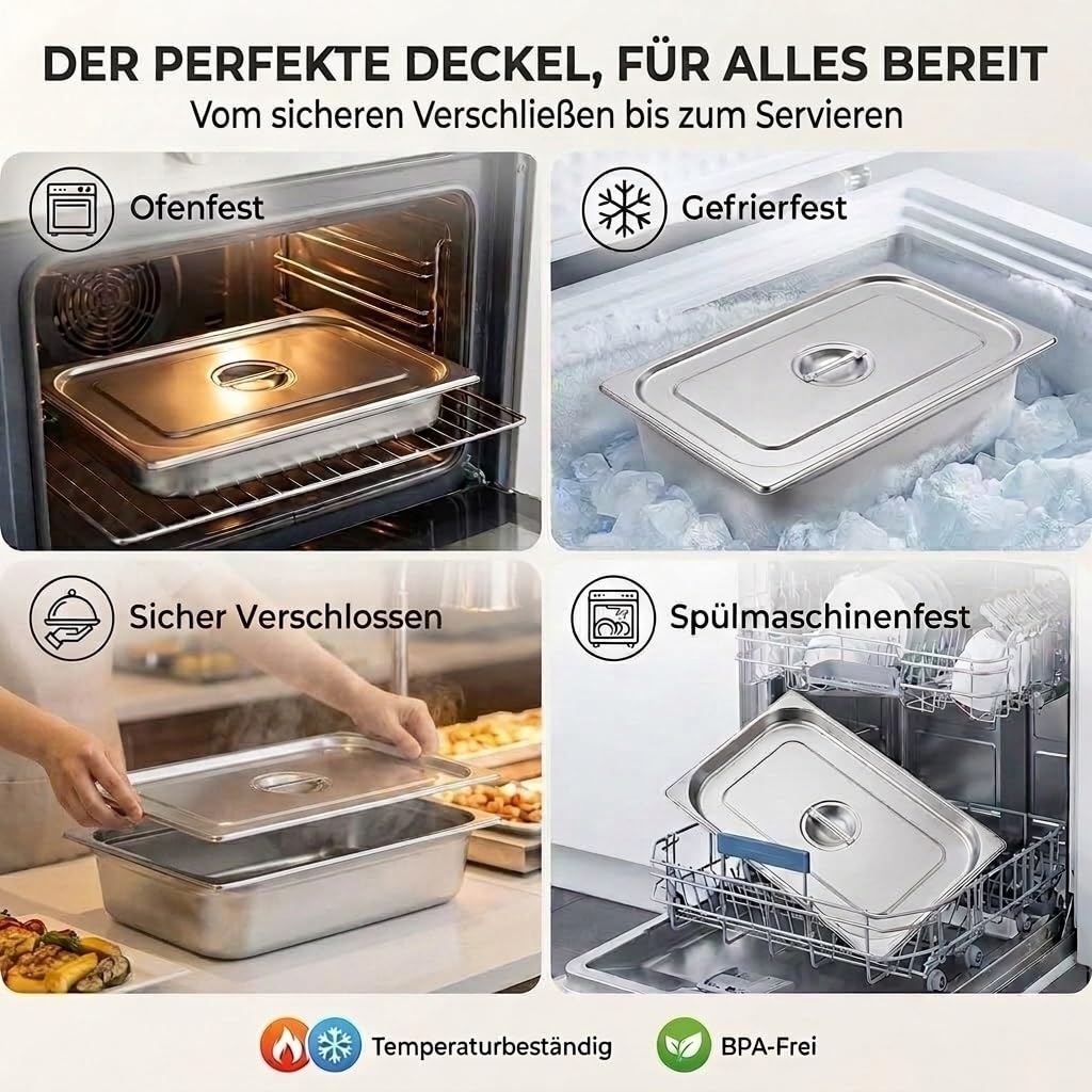 GN 1/1 Deckel Gastronormbehälter aus rostfreiem Edelstahl 530 x 325 mm | stapelbar & rostfreier GN Behälter | Gastronomie-, Event- & Catering Zubehör aus robusten 0,7 mm Stahl