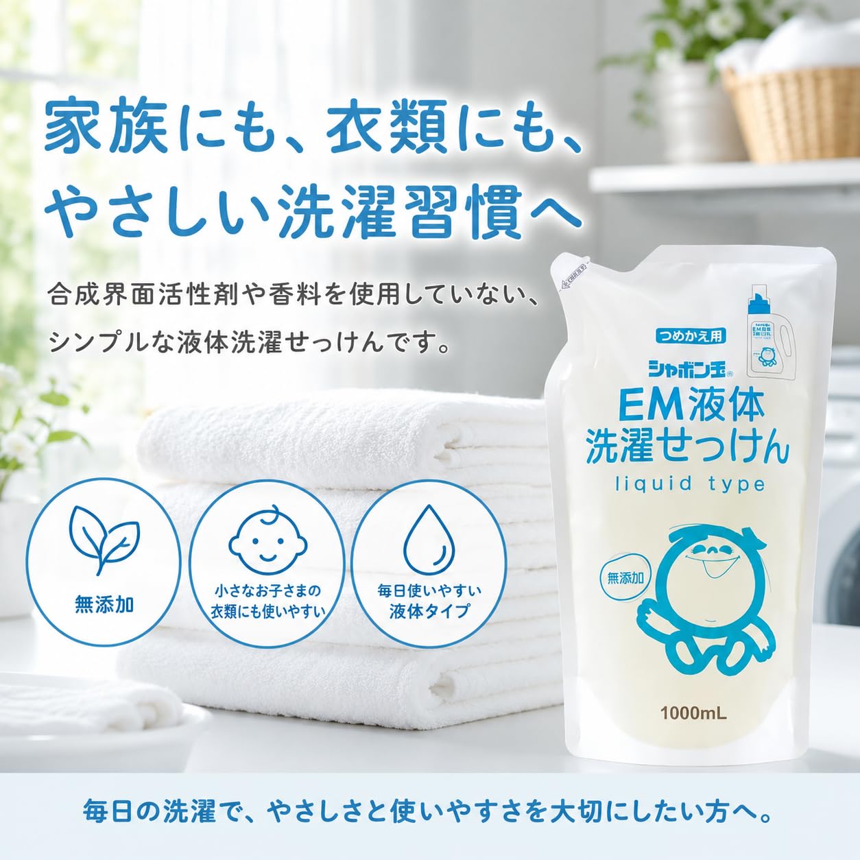 Amazon | シャボン玉石けん EM液体洗濯せっけん 詰替用 1000mL×2袋 無