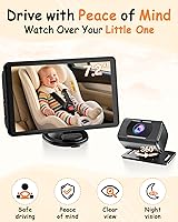 Vista 5 de Cámara de Coche para Bebé Rohent de 7.2 Pulgadas: Cámara Trasera para Asiento Trasero Infantil de 1080P HD con Visión Nocturna, Rotación de 360°